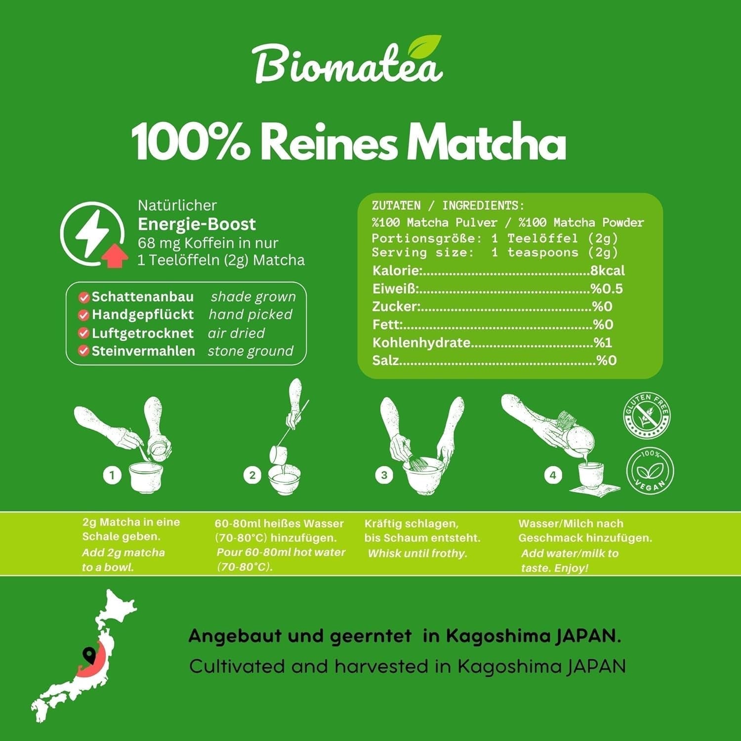 50G Matcha van ceremoniële kwaliteit uit Japan - 100% natuurlijk, vrij van pesticiden en getest - Steengrond - Moegi Matcha Premium Japans theepoeder