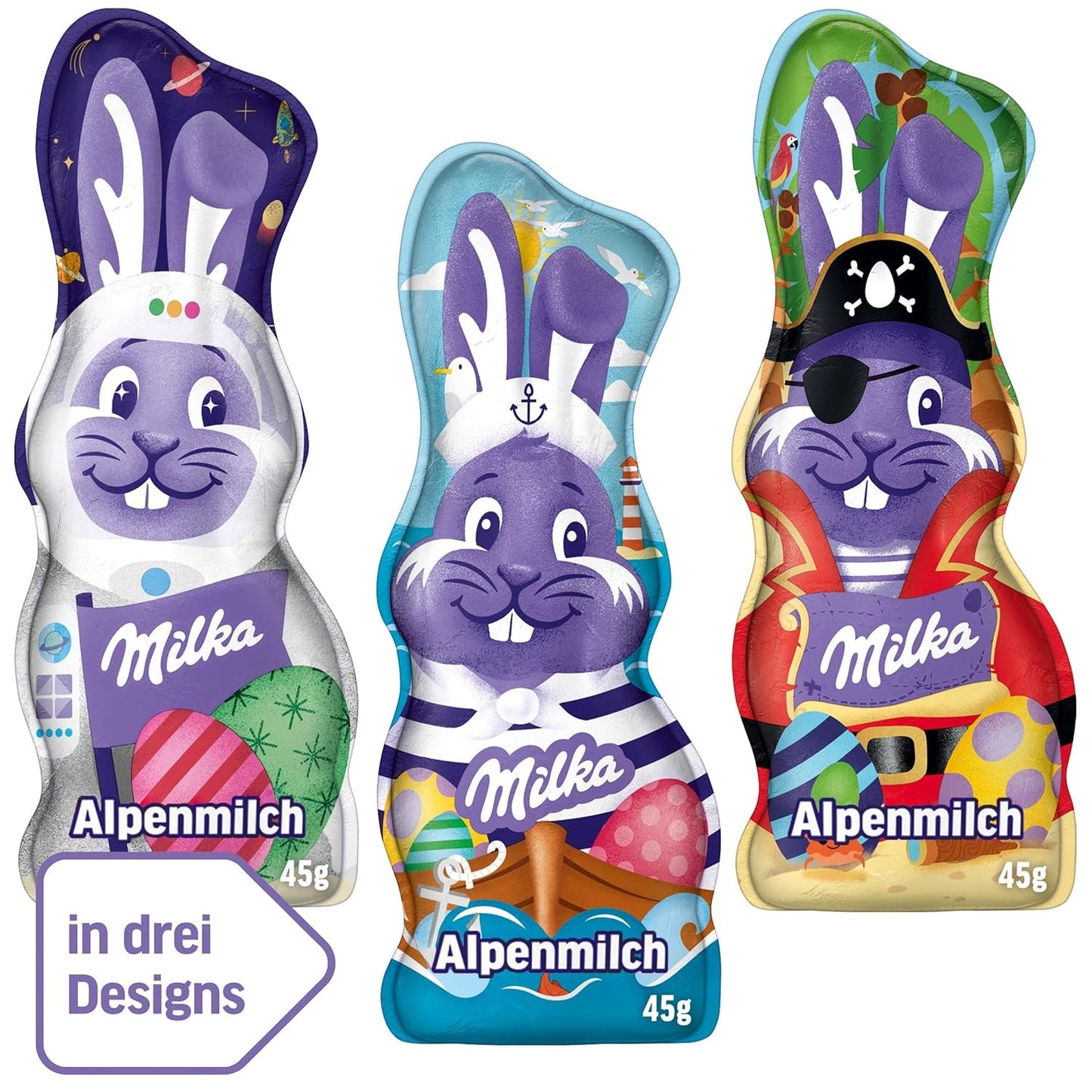 Milka Smiling Bunny Alpine Milk Design Edition - Paaschocolade met 3 verschillende designs - 24 x 45 g