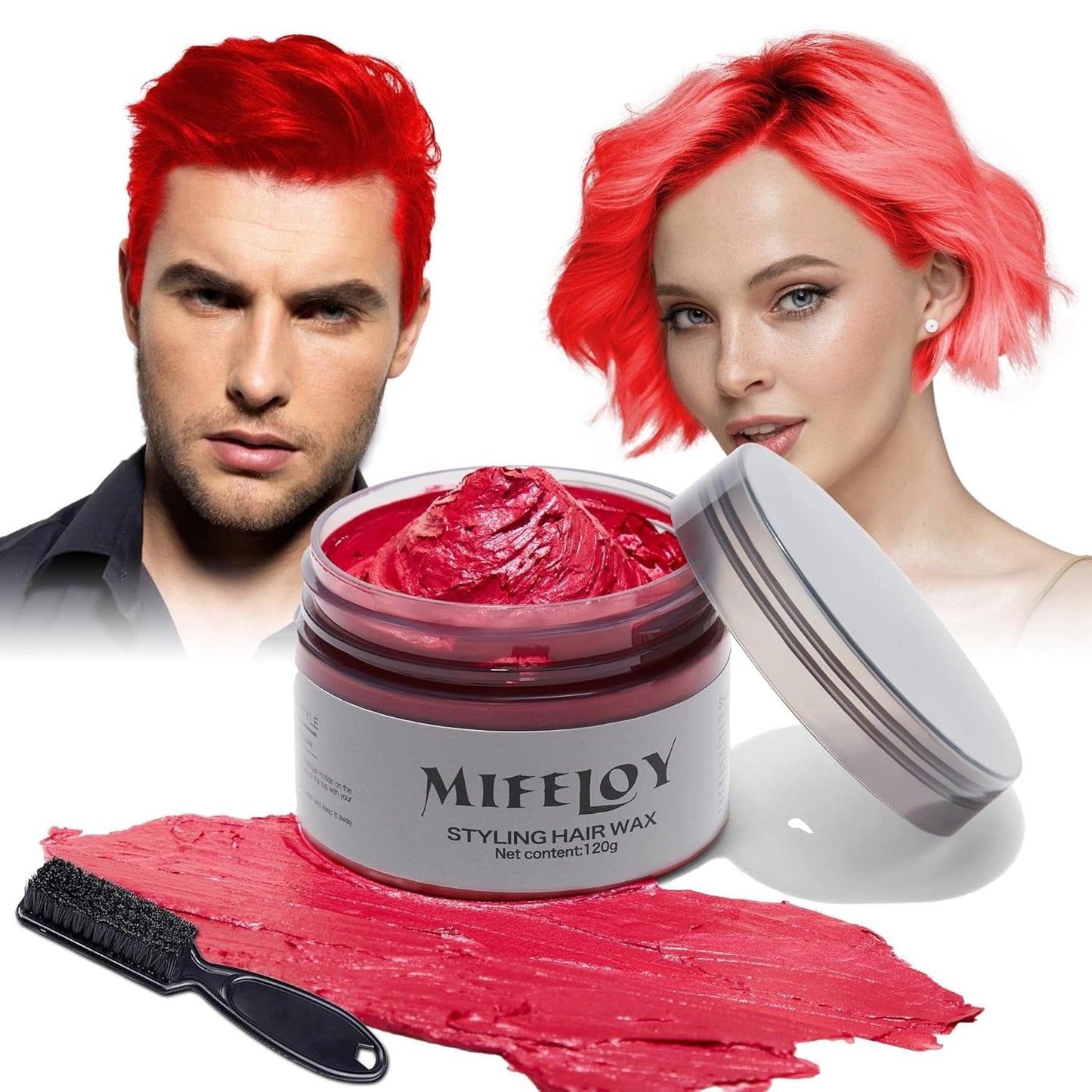 4.23oz Paarse haartint Tijdelijke haarkleur met borstels, Heren Dames Styling Haartoonwas, Instant Haarcrème Modder Natuurlijk Kapsel Pommade, DIY Cosplay Halloween Haarwas Haarverf Naty Shop Rood