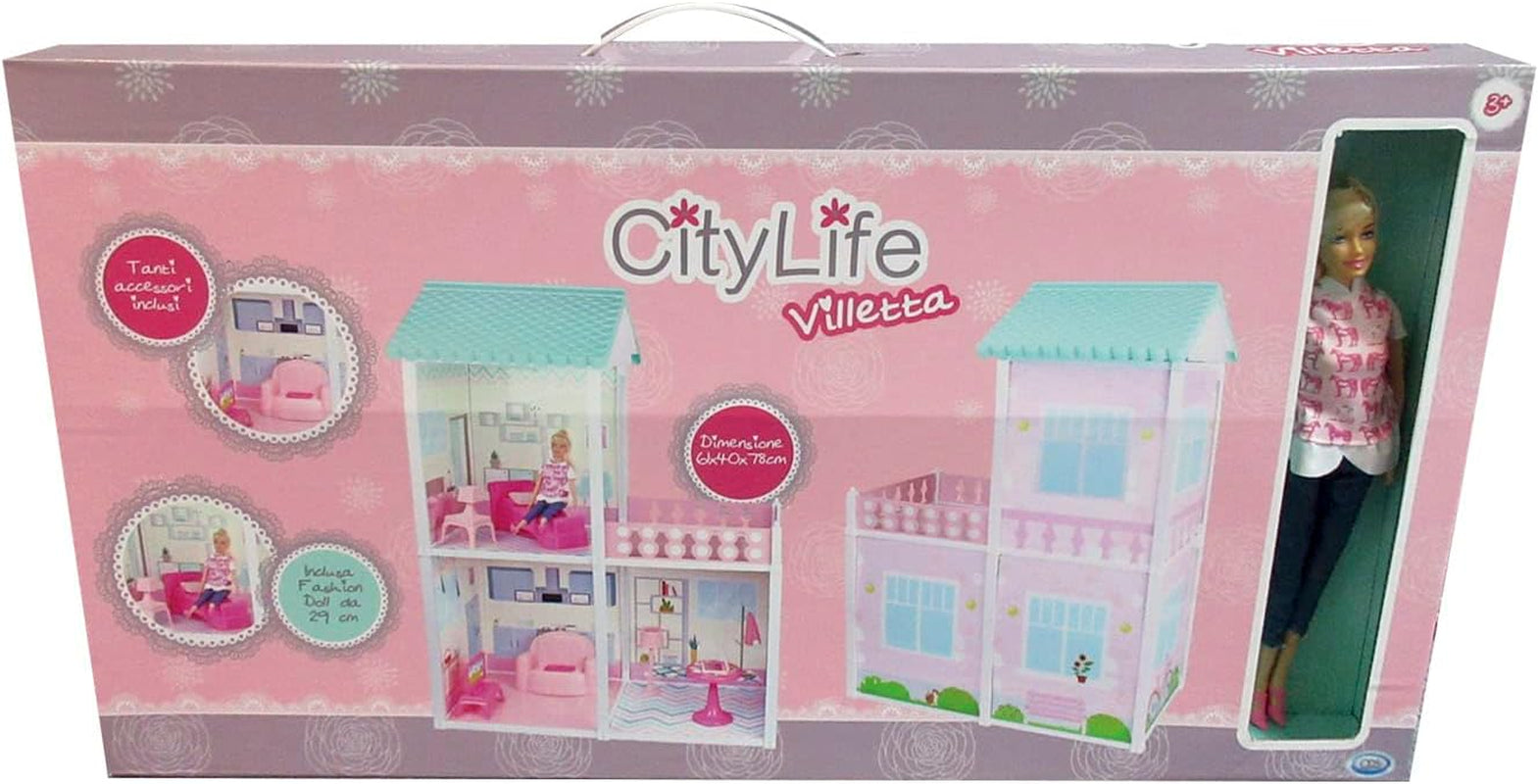 City Life - Villetta met 3 kamers en accessoires Speelset formaat gemonteerd 61 X 40 X 78 Cm Poppenhuizen Naty Shop