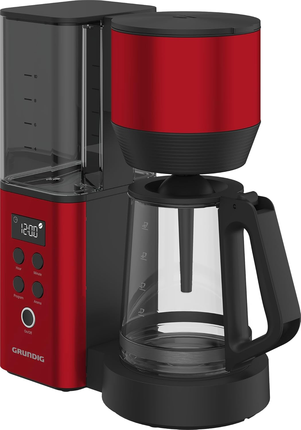 Digitale espressomachine met filter GRUNDIG KM8440, rood, 1000 W, 1,25 liter