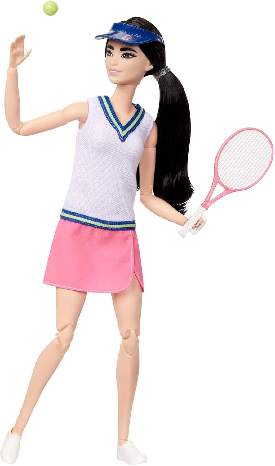 Barbie Made to Move-pop - Tennisspeler met racket en bal - 22 scharnierende pop voor realistisch spel, tennisfans en kinderen vanaf 3 jaar, HKT73