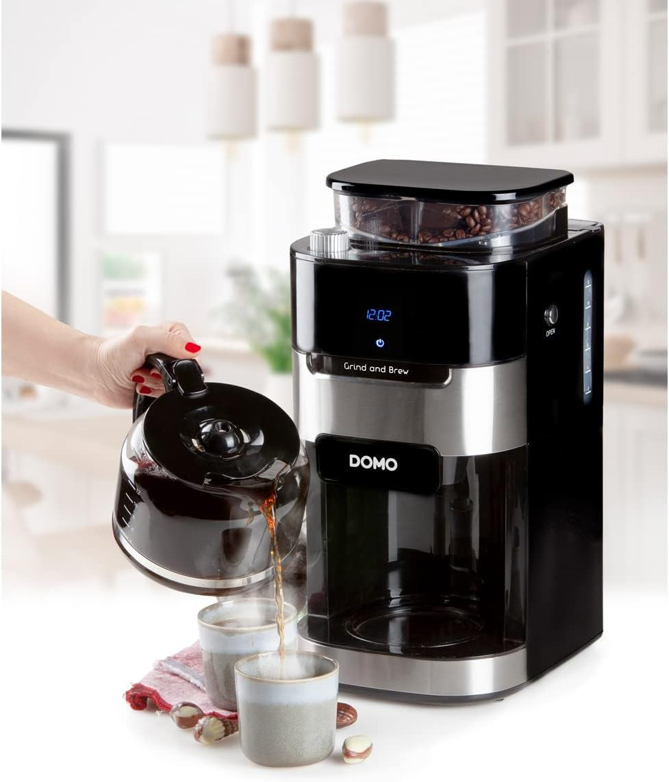 DOMO DO721K Espressomachine "Grind and Brew" - Bean-to-Cup-functie - LCD-display - Voor gemalen koffie of hele bonen - 1,5 L