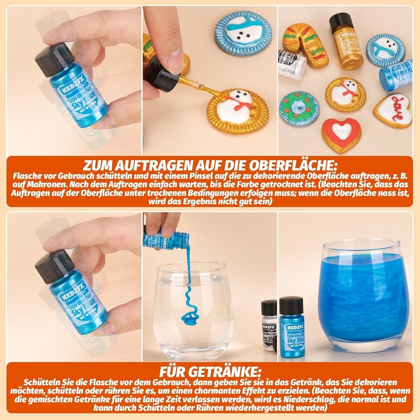 Essbarer Glitzer - 3 Torten Kuchen Deko Essbare, Metallic Lebensmittelfarbe Flüssiges, Eetbare Glitter Voor Muffin, Cocktail, Marshmallows - 10Ml Naty Shop