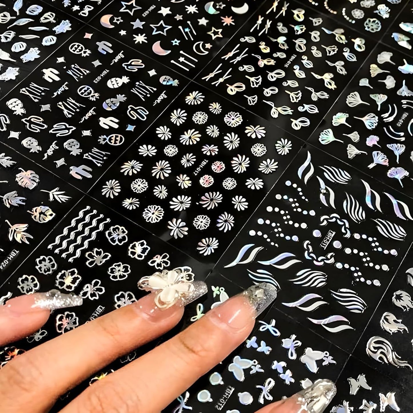 30 Blatt Aurora-Nagelkunst-Aufkleber, Selbstklebende 3D-Blumen-Nagelaufkleber, Aurora-Mond-Stern-Nagelaufkleber voor Nagelkunst, Blatt-Herz-Nageldesign voor doe-het-zelf-acrylnägel-decoratie