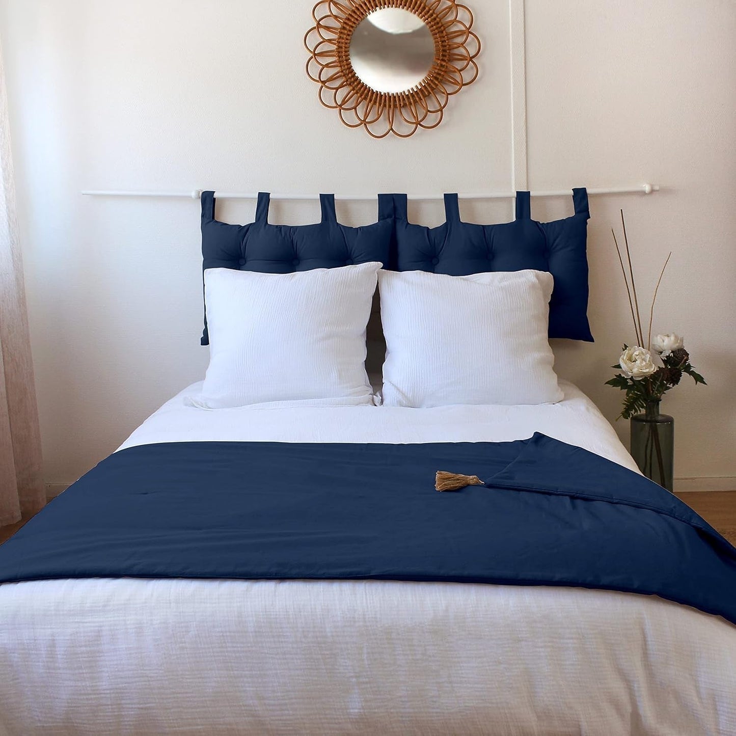 Enjoy Home - Panama Collectie - Dekbed met 4 jute kwastjes - 100% katoen - Oeko-Tex certificaat - 90 X 190 Cm - Kleur: Marineblauw Dekbedden en quilts Naty Shop
