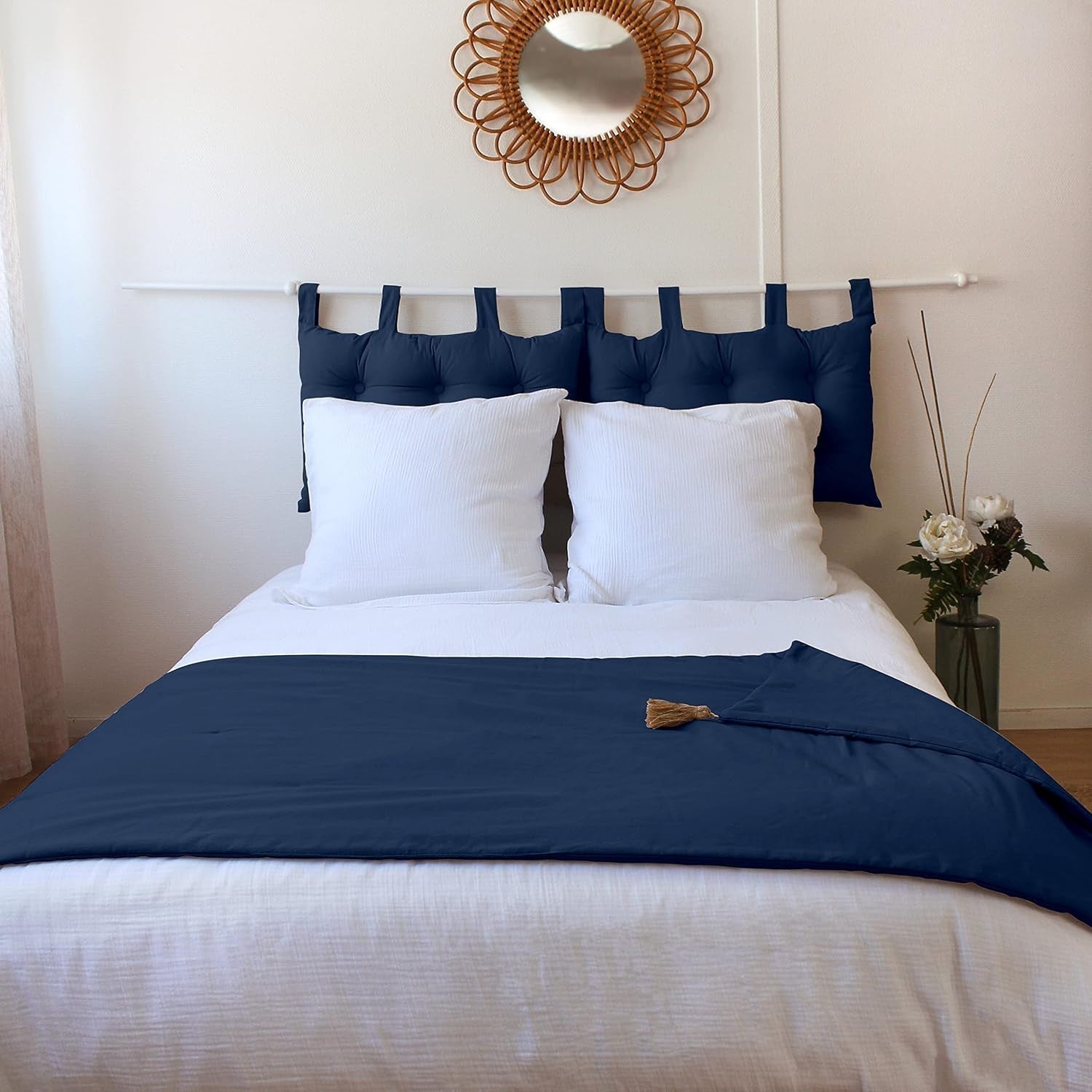 Enjoy Home - Panama Collectie - Dekbed met 4 jute kwastjes - 100% katoen - Oeko-Tex certificaat - 90 X 190 Cm - Kleur: Marineblauw Dekbedden en quilts Naty Shop