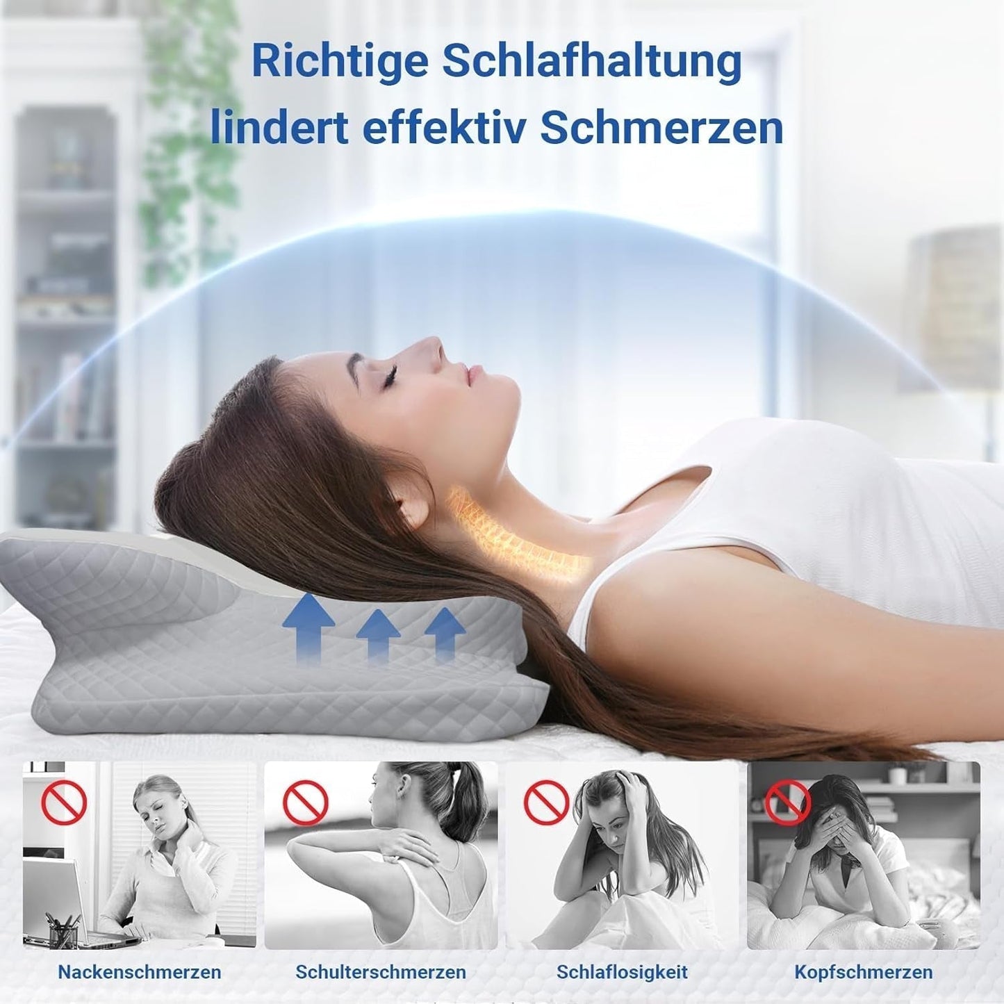 NVKHG Memory Foam Kussen Ergonomisch Nekkussen Hoofdkussen, Memory Foam Kussen Hoofdkussen Voor Zij-, Rug- en Buikslaper Om de Slaapkwaliteit Te Verbeteren, 60X41X13/11Cm Cervicale Orthopedische Kussens Naty Shop