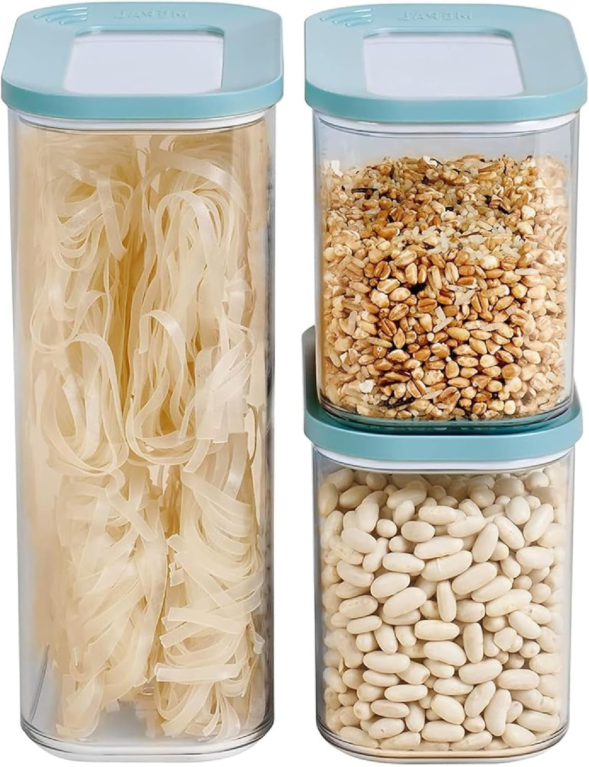 Mepal Set van 3 voorraadpotten met deksel - rechthoekige voedselcontainer - plastic keukenorganizer - luchtdichte voorraadcontainer - 1x 2000 ml en 2x 1000 ml - witte voedselbewaardozen Naty Shop Nordic Green 3-delige set