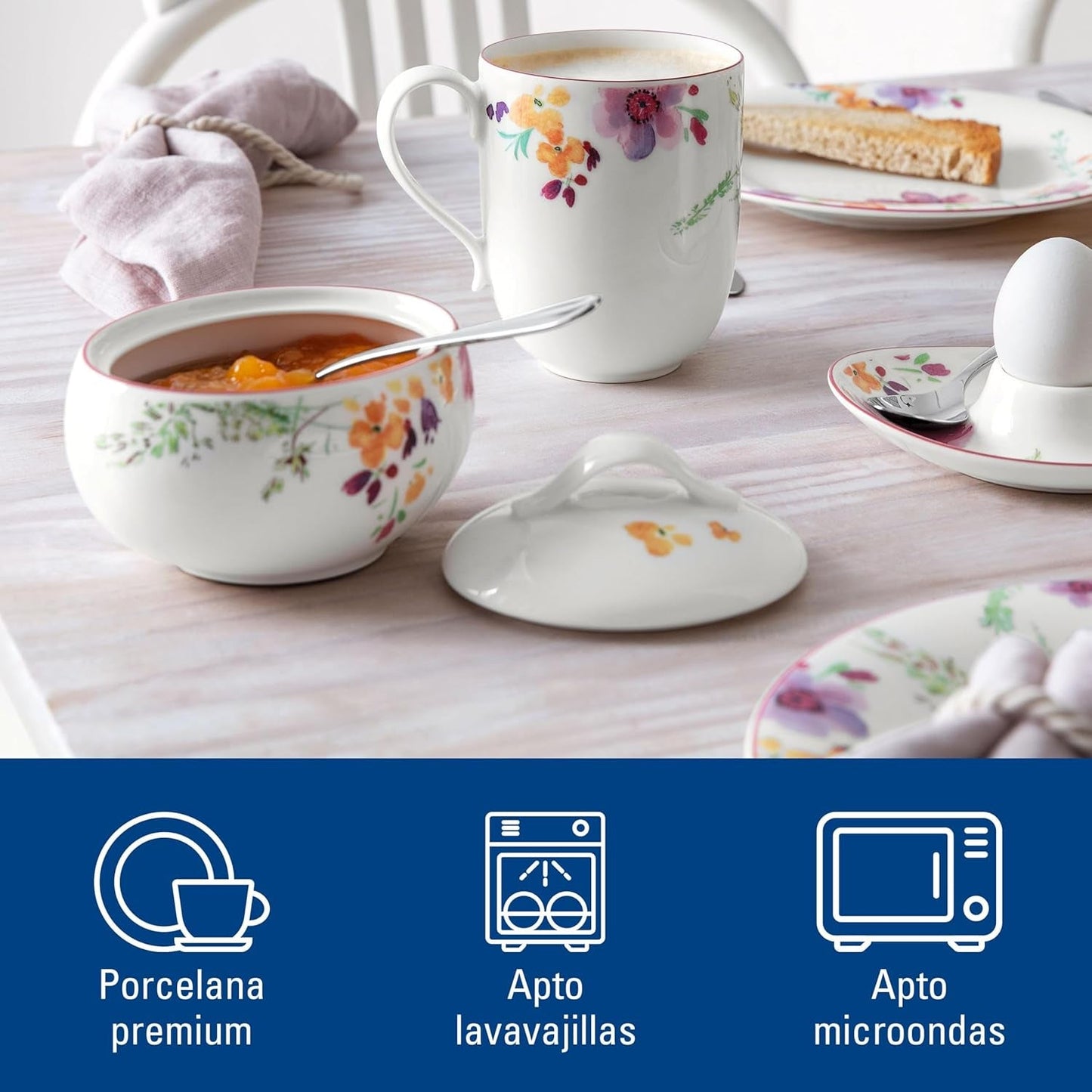 Villeroy & Boch - Mariefleur Suikerpot, Diverse Kleuren, Vaatwasmachinebestendig, Magnetronbestendig, Suikerpot Met Deksel, Suikerpot, Opbergruimte, Koffieaccessoire, Bloemenservies, Premium Porselein