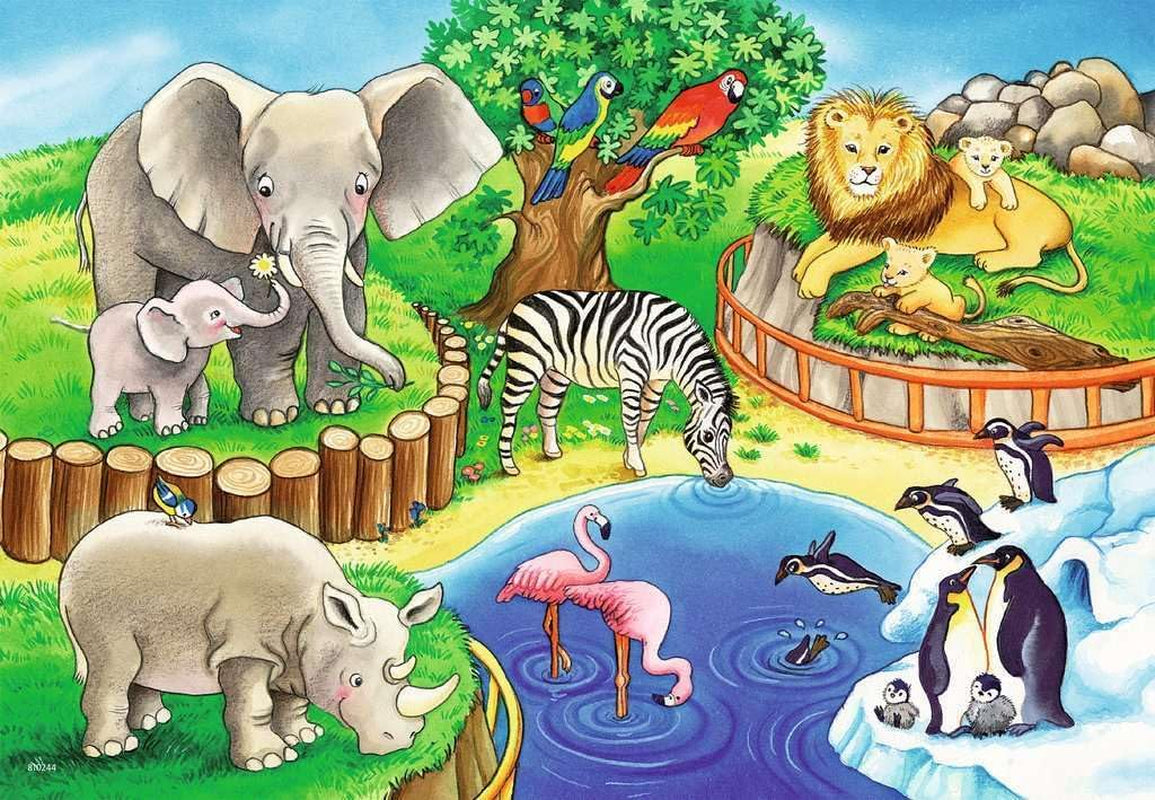 Ravensburger Puzzel voor kinderen - 07602 Dieren in de dierentuin - Puzzel voor kinderen vanaf 3 jaar, met 2X12 stukjes Puzzel Naty Shop