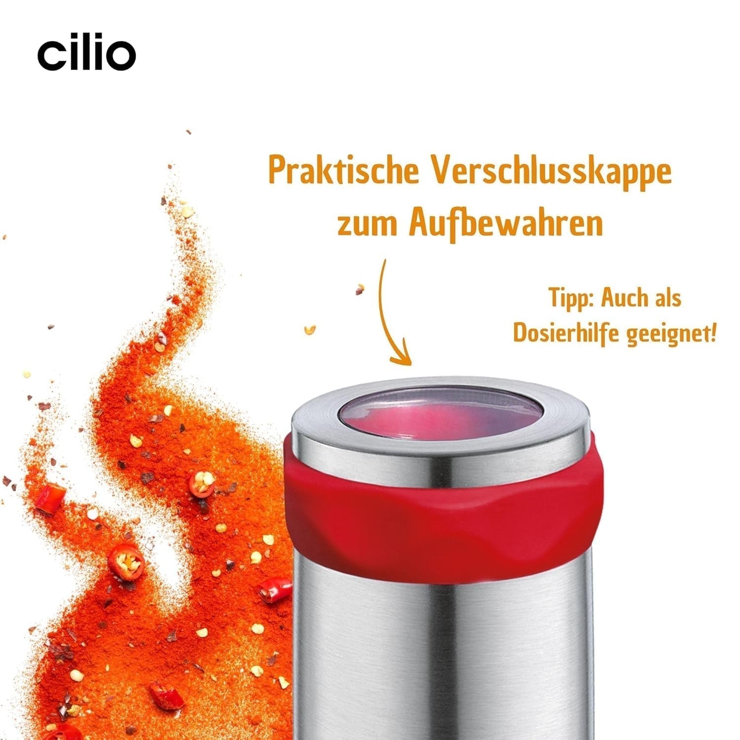 Cilio PICCANTE hete pepermolen, Ø 6,5 cm, H: 14,5 cm, met afsluitdeksel Molens en Snijmachines Naty Shop