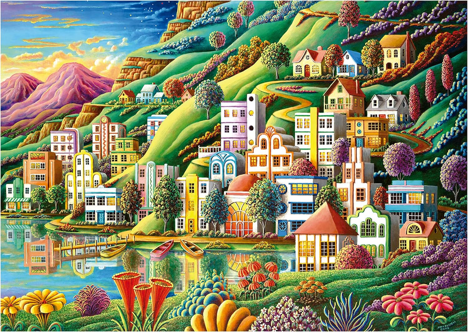 Educa - Puzzel 500 stukjes voor volwassenen | Kleurrijk dorp aan het meer, puzzel van 500 stukjes voor volwassenen en kinderen vanaf 11 jaar, landschapspuzzel, illustratie (19552) Puzzel Naty Shop