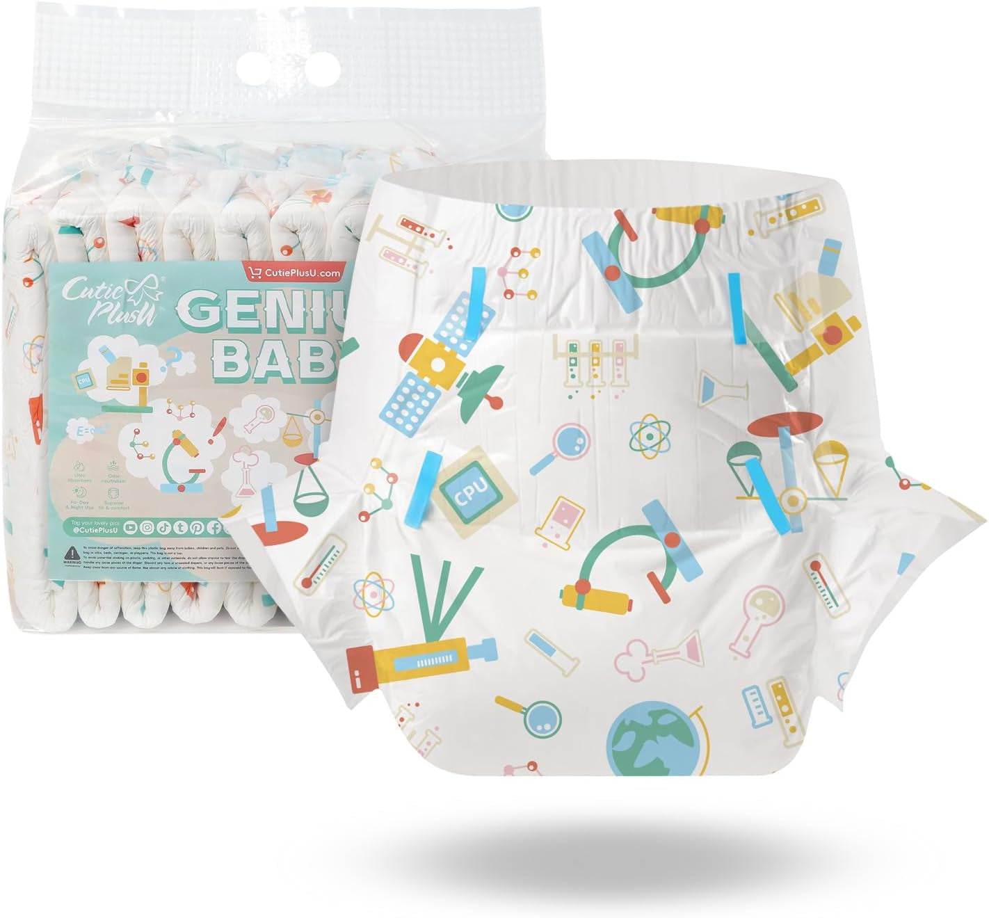 CutiePlusU luiers voor volwassenen, 10 stuks, wegwerpluiers voor dames en heren, maximaal absorptievermogen 's nachts - I Love Summer (middelgrote maat 71-96 cm)