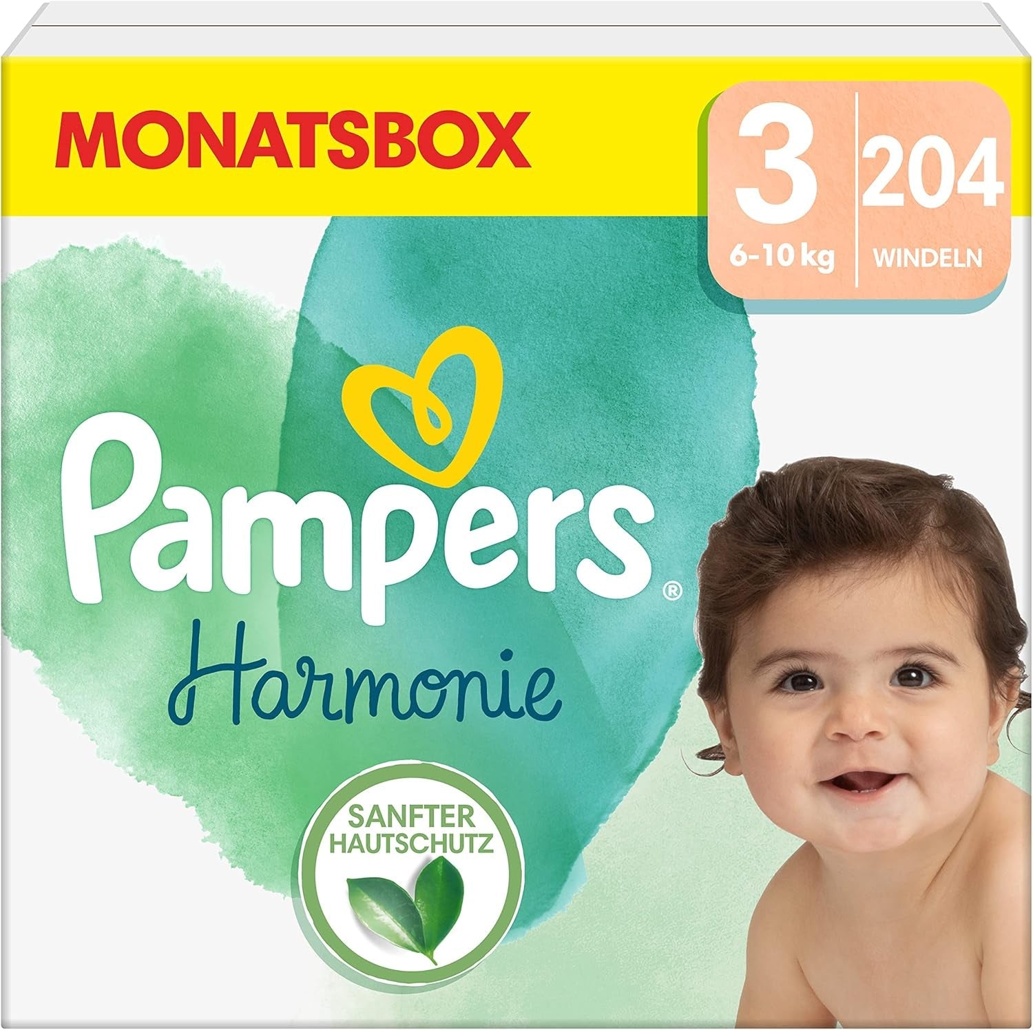 Pampers Babyluiers, maat 2 (4-8kg), Harmony, Half Moon Box, zachte huidbescherming en kruideningrediënten, 240 stuks