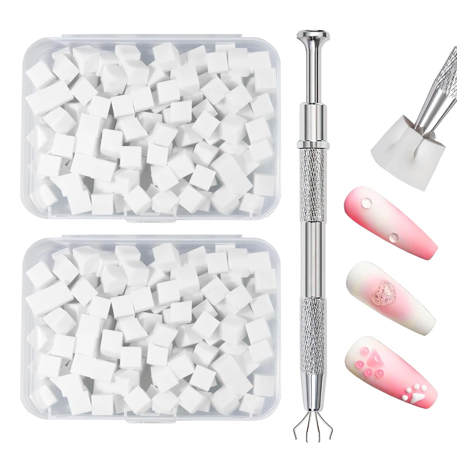 Qufiiry 200 Stück Nail Art Schwämme Mit Metallgreifer, Nagelkunst Schwammpinsel, Maniküre Zubehör Für Nägel, Um Eine Varavländ Von Gradient Nail Art Patterns To Create (wit)