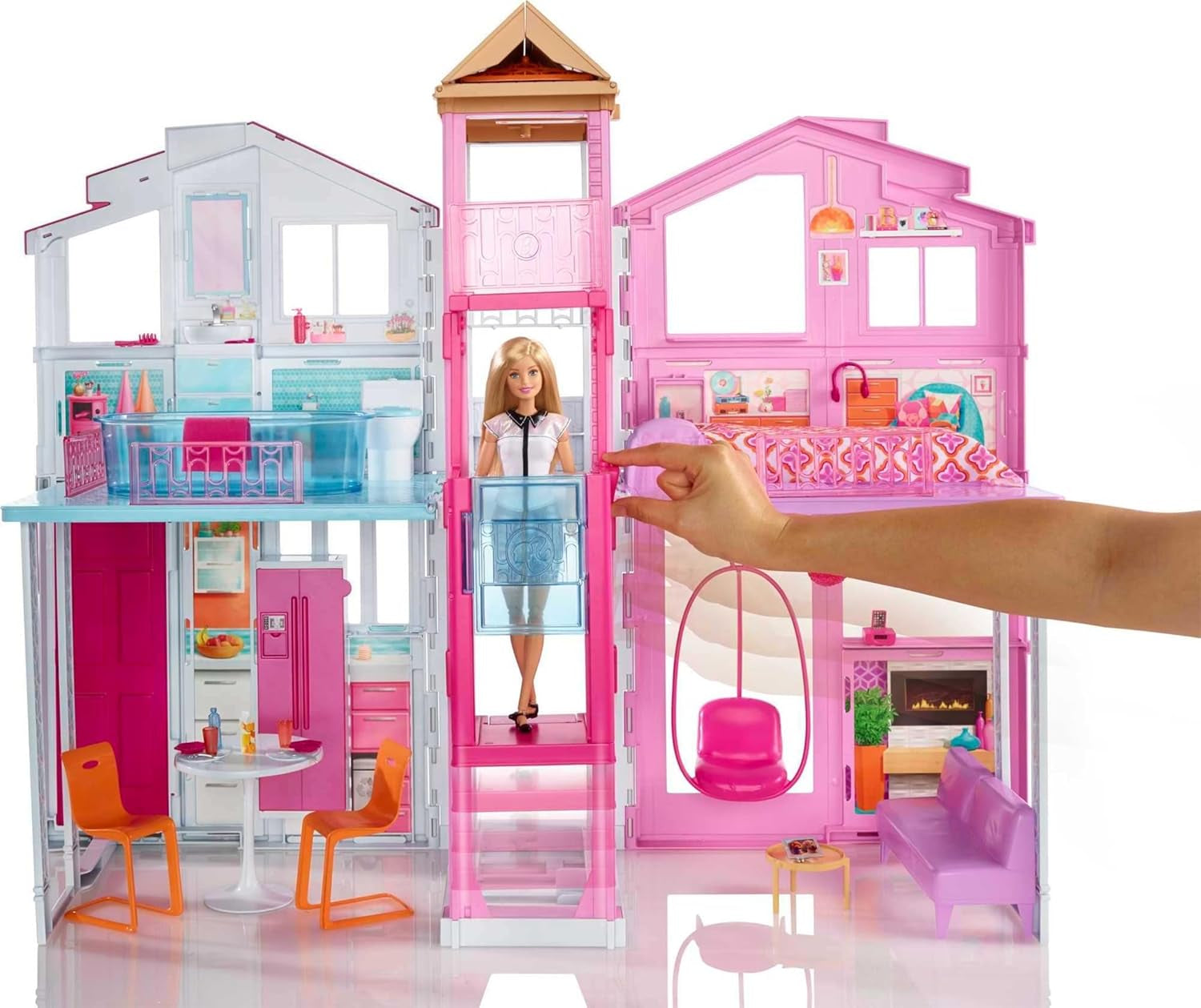 Barbie Droomhuis, herenhuis met 3 verdiepingen en 5 kamers, inclusief accessoires zoals meubels, opvouwbaar en opbergruimte, speelgoed voor kinderen vanaf 3 jaar, DLY32