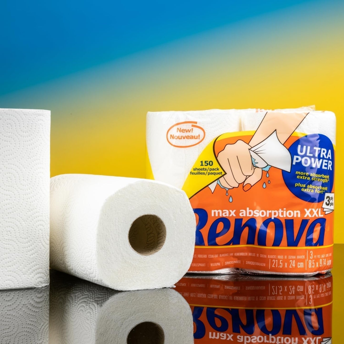 Keukenrollen Renova Renova Ultrapower | 24 XXL-rollen = 60 standaardrollen | 3 ultra-absorberende lagen met maximale weerstand | Fsc-gecertificeerd papier