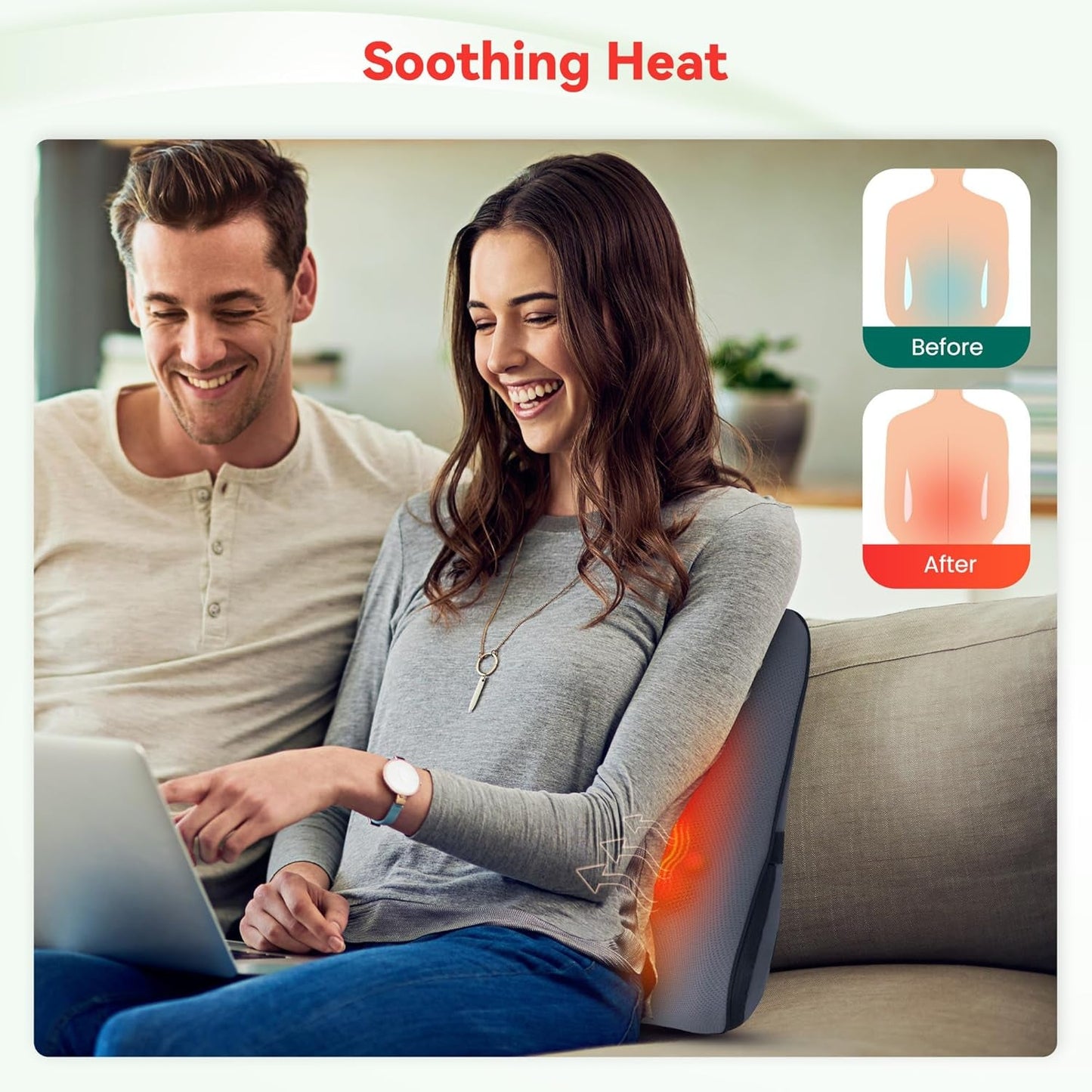 Snailax Ergonomisch lendensteunkussen met massage en warmte, shiatsu-rugkussen van traagschuim, zitkussen met 3 massage-intensiteiten | 2 warmteniveaus | 3 timers | comfortabele zithouding