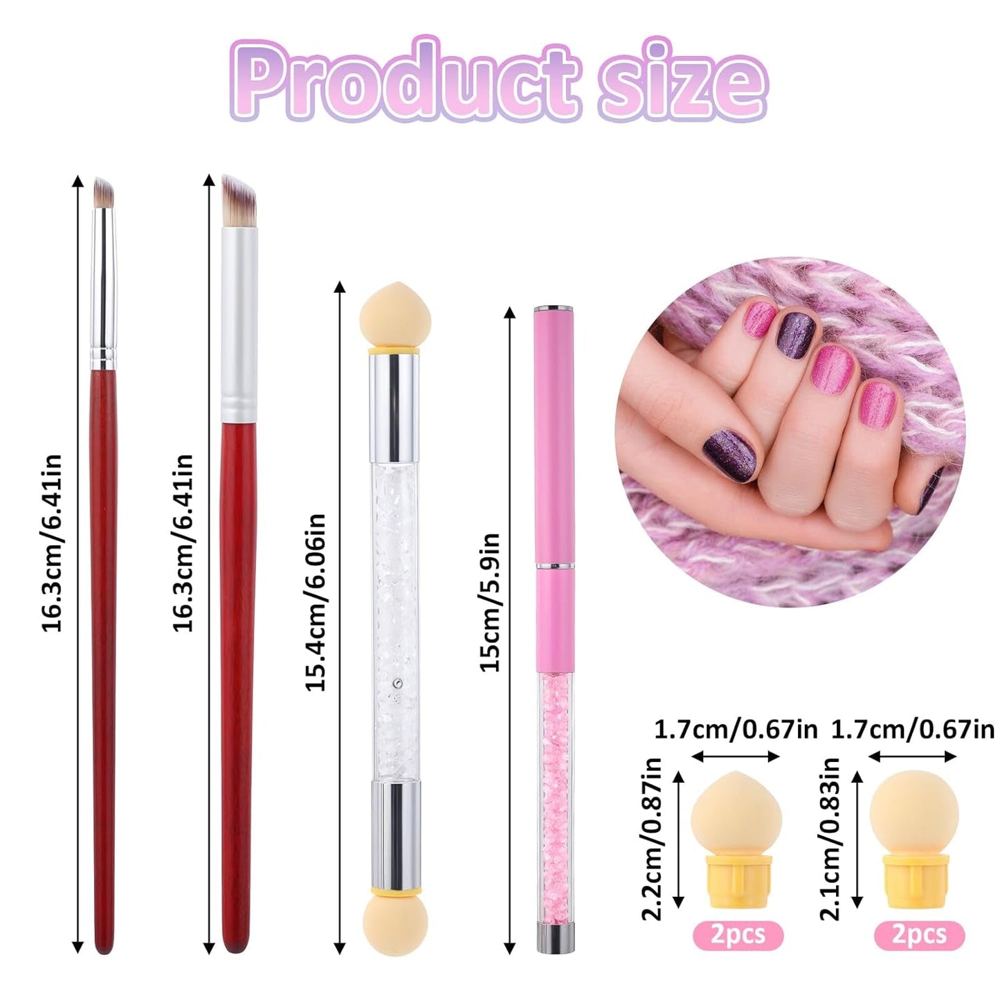 Nail Art Rendering-Werkzeuge Schwamm Undtupfpinsel, Sponge Brush Applicator, Doppelter Kopf Ombre Sponge Stick Mit 4 Ersatzköpfe, Nail Art Schwamm en Tupfpinsel, Ombre Nagelpinsel voor Gelnägel