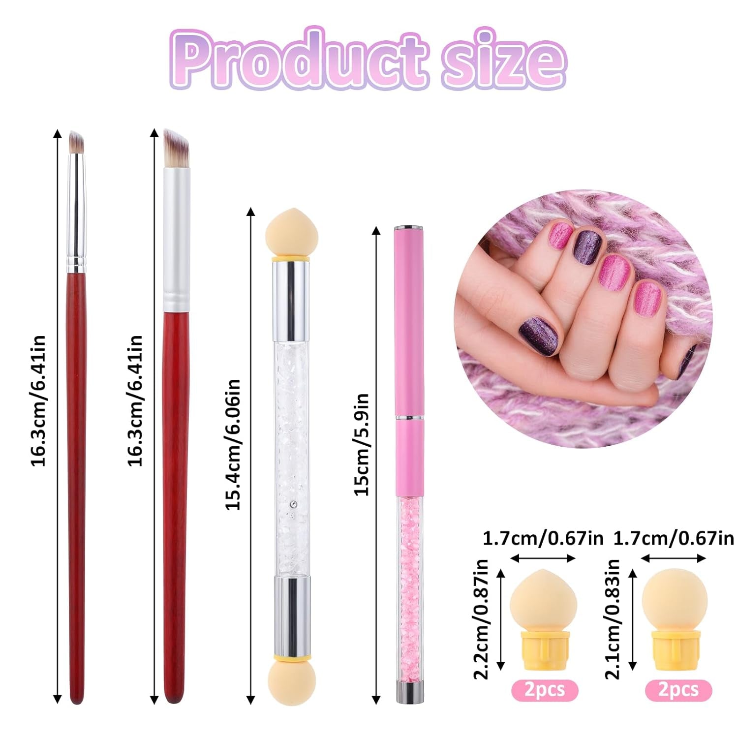 Nail Art Rendering-Werkzeuge Schwamm Undtupfpinsel, Sponge Brush Applicator, Doppelter Kopf Ombre Sponge Stick Mit 4 Ersatzköpfe, Nail Art Schwamm en Tupfpinsel, Ombre Nagelpinsel voor Gelnägel
