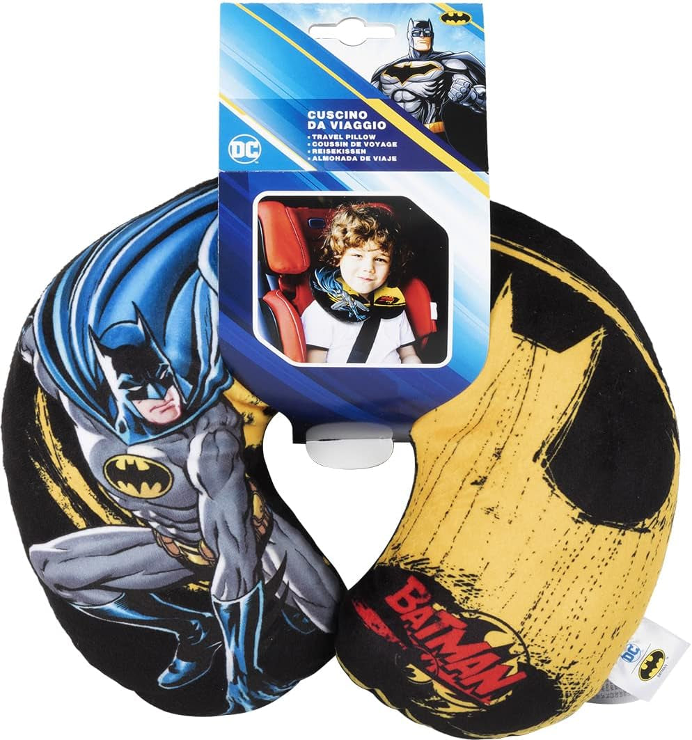 DC Comics Zacht Batman Autoreis-nekkussen Kindveiligheid Comfort Superheld Bat Man, Cuscino Da Viaggio Auto, Lichtblauw, One Size Reiskussens Naty Shop