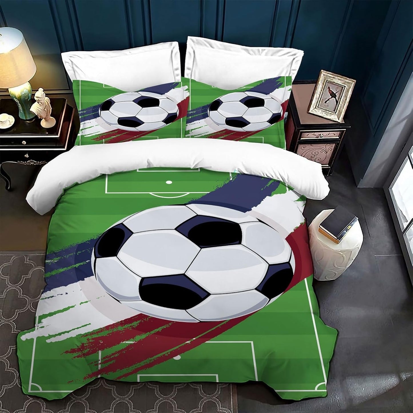 Kinderbeddengoed, voetbal, polyester microvezel Beddengoed - kinderen Naty Shop Groen 200 X 200 Cm