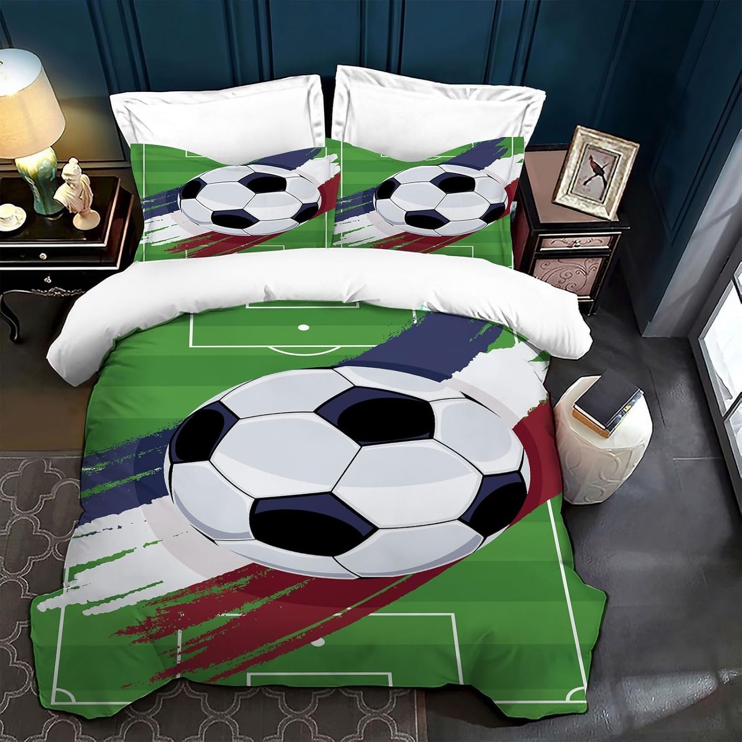 Kinderbeddengoed, voetbal, polyester microvezel Beddengoed - kinderen Naty Shop Groen 200 X 200 Cm