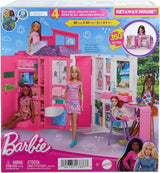 Barbie-Puppenhaus Spielset, Ferienhaus mit 4 Spielbereichen, darunter Küche, Badezimmer, Schlafzimmer en Lounge, 11 Deko-Zubehörteile, HRJ76