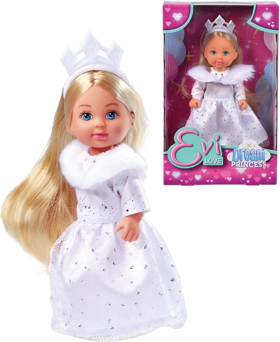 Simba Evi Princess of Love's Dreams, speelpop in een dromerige winterjurk met bontrand en glitterelementen, 12 cm, vanaf 3 jaar