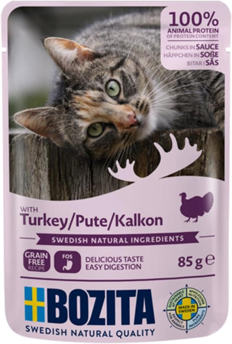 Bozita Zakje Nassfutter Häppchen in Saus met Kip - 12x85g Portionsbeutel getreidefreies & weizenfreies Futter für Katzen - Katzennassfutter für erwachsene Katzen met 8,5% Eiwit & 4,5% Fettgehalt