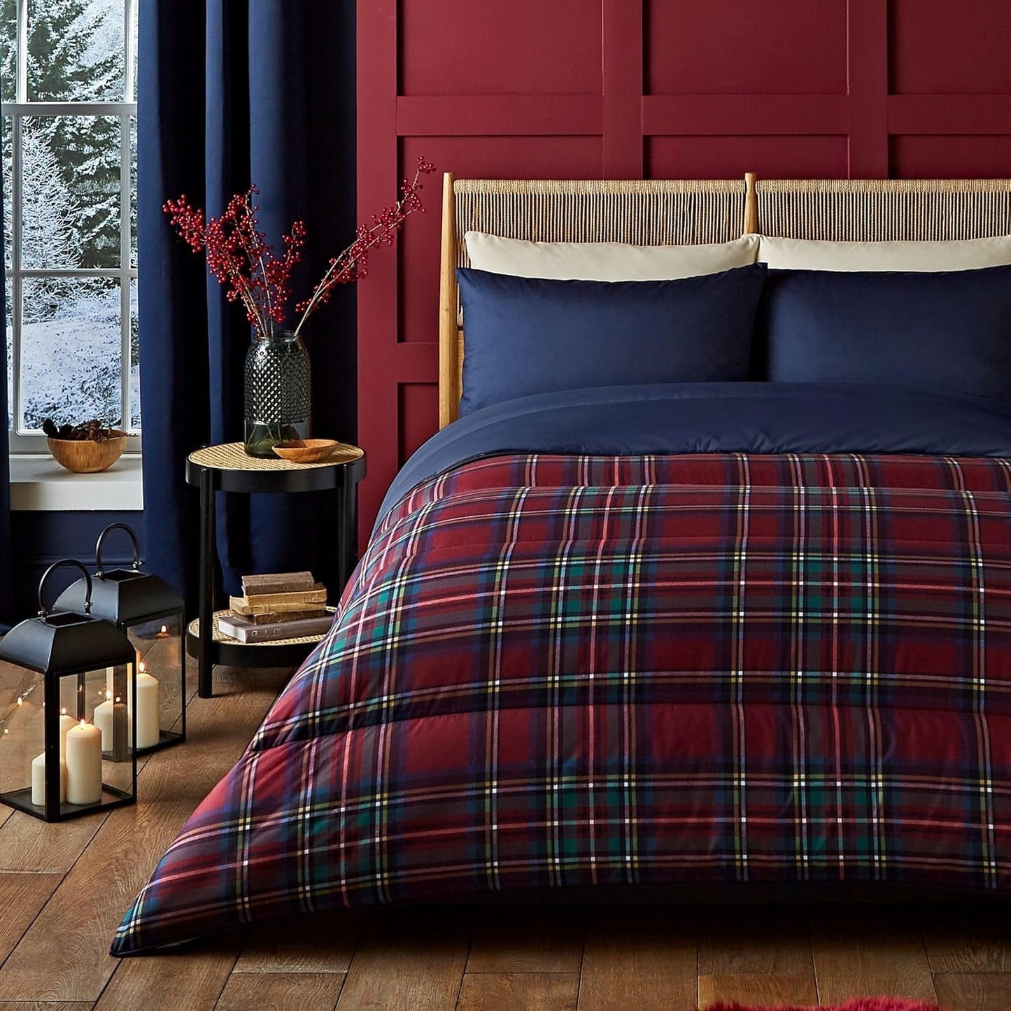 Night Lark dekbed- en kussensloopset, 10,5 tog, eenpersoons, klassieke rode Schotse ruit, luxe beddengoed, hypoallergeen, machinewasbare dekbedden en dekbedden Naty Shop