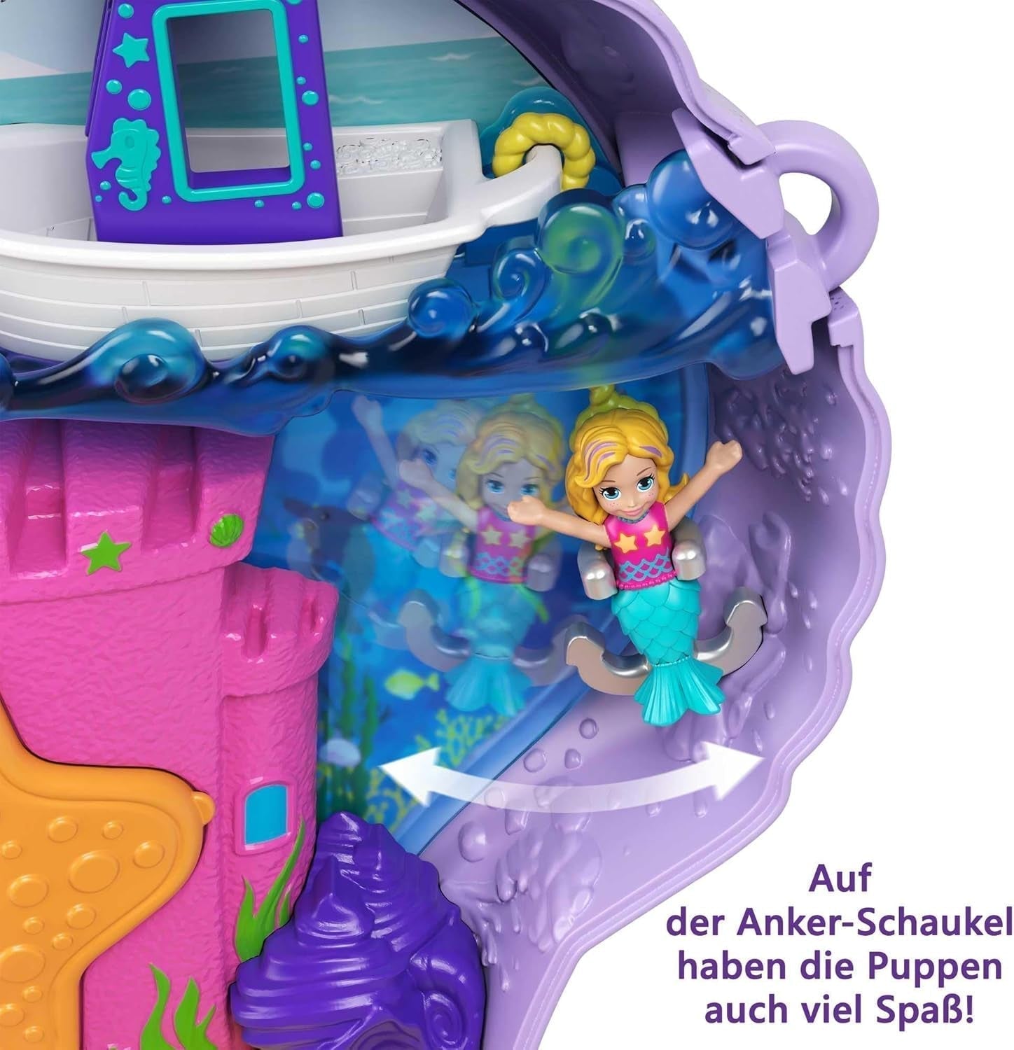 Polly Pocket Coffin Wrap Around Shell Bag Onderwater 2 poppen 1 onderzeeër Polly Pocket Zeemeermin speelgoed 4 jaar oud speelgoed GNH11 Naty Shop poppen