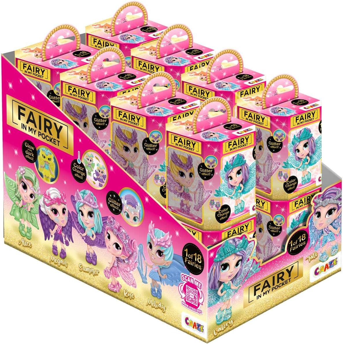 CRAZE Fee in mijn zak | Feepop met vleugels, verzamelbaar sprookjesspeelgoed met speciale effecten zoals glitter, glow in the dark en kleurverandering Naty Shop Dolls Fairy in my pocket Set van 16