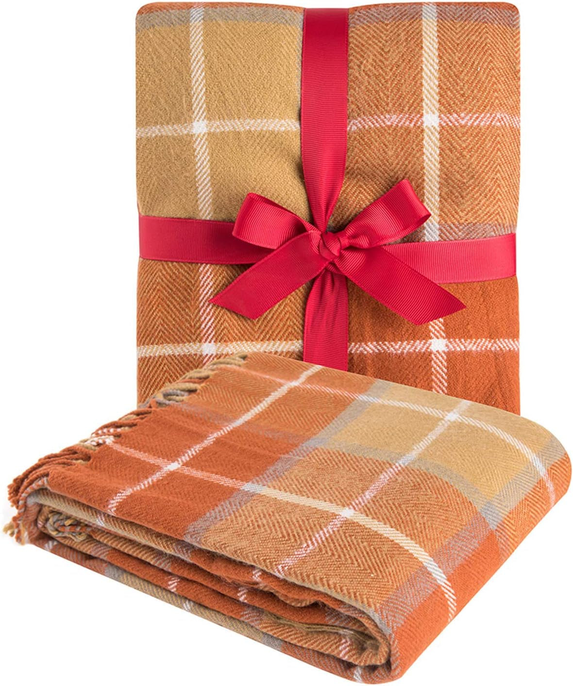 G Lake Oranje Plaid Deken Gooi Acryl Zacht Omkeerbaar Gekleurde Sprei Met Franjes Cadeau Voor Kerstdecoraties 127 Cm B X 170,2 Cm L-Pompoen Oranje Bedden en Hoezen G Lake Oranje Pompoen 50 In X 67 In