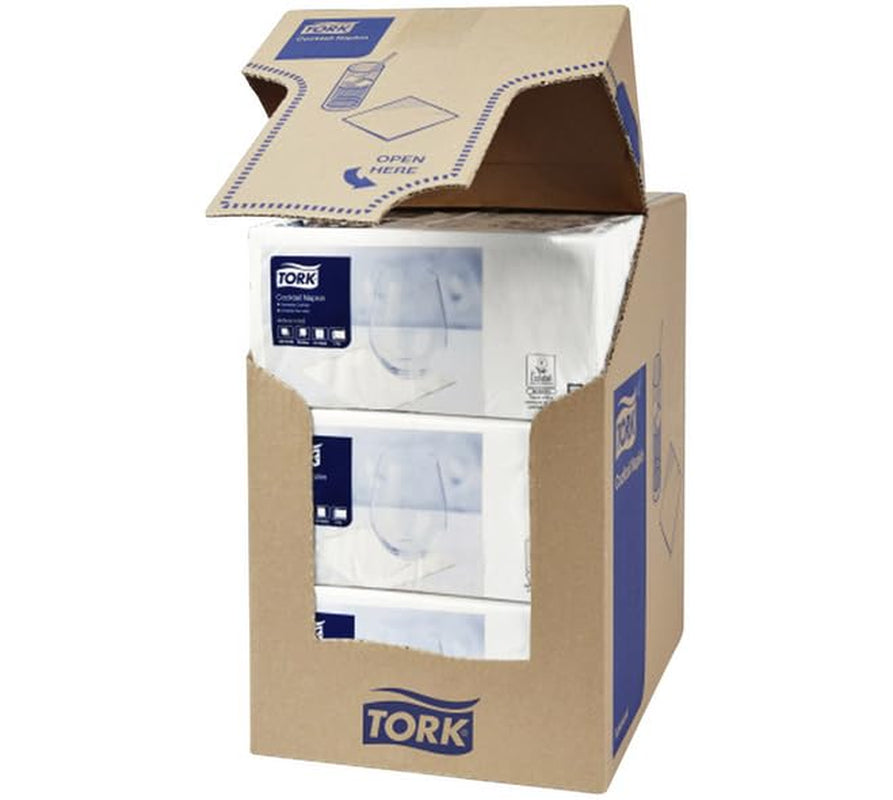 Tork Cocktail Witte Servetten, 1/4-voudig, 2-laags, 24 cm × 24 cm, 200 Servetten, 477534