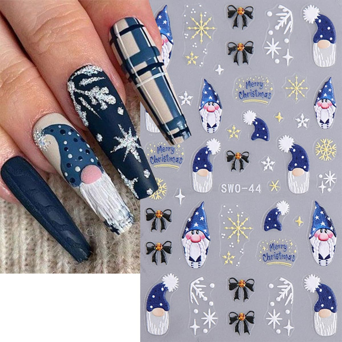JMEOWIO Nagelsticker Weihnachten 6 Blatt Nail Art Sticker Selbstklebend Nagelaufkleber Schneeflocke Winterurlaub Niedlich Decoratie Nageldesign Zubehör