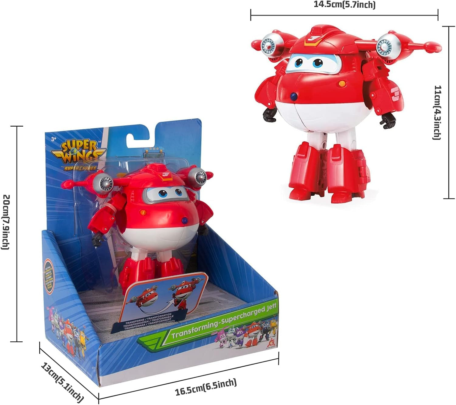 Super Wings 5" Transforming Characters 2-pack Transforming Supercharged Jett + Tino Transformer speelgoed voor jongens en meisjes vanaf 3 jaar Rode actiefiguren Naty Shop