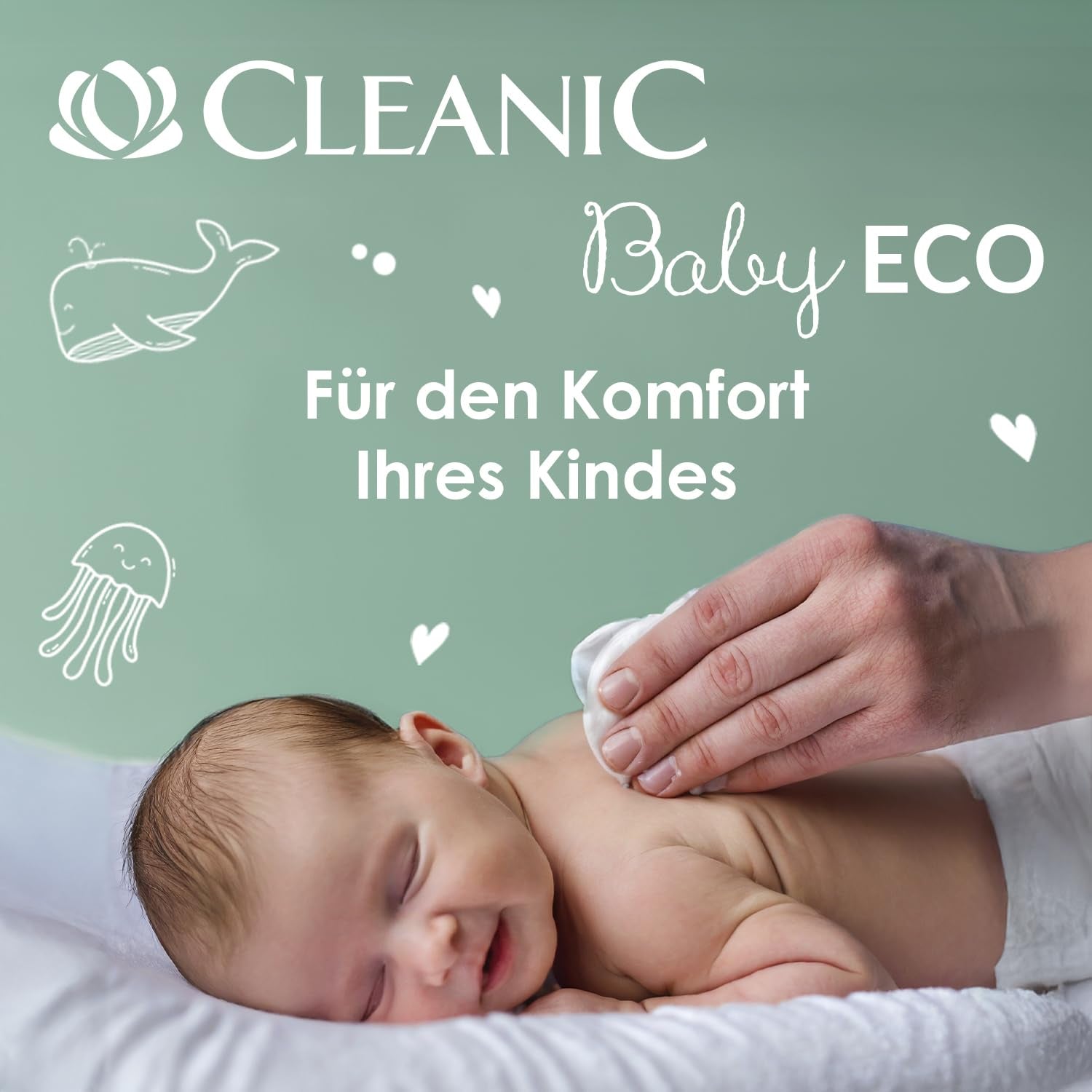 Cleanic Baby Eco Pure Water Vochtige Doekjes – (1 x 50 st.) Vochtige doekjes voor kinderen en zuigelingen – geurvrij, doorspoelbaar, gevoelige huid – 50 st.