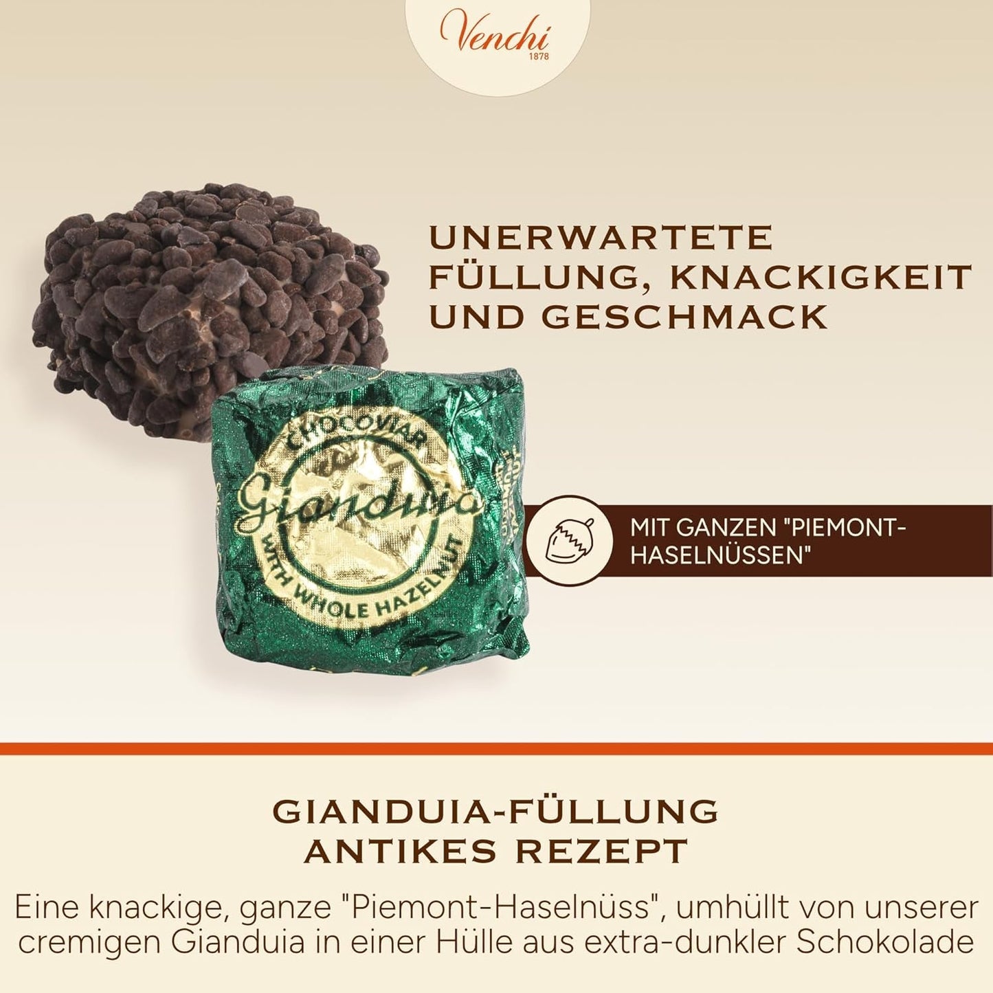 Venchi – Chocoviar Gianduia, pralines in een zak van 1 kg, Gianduia-chocolade uitsluitend geproduceerd met "Piemonte boshazelnoten", glutenvrij, zonder kunstmatige kleurstoffen en zonder bewaarmiddelen