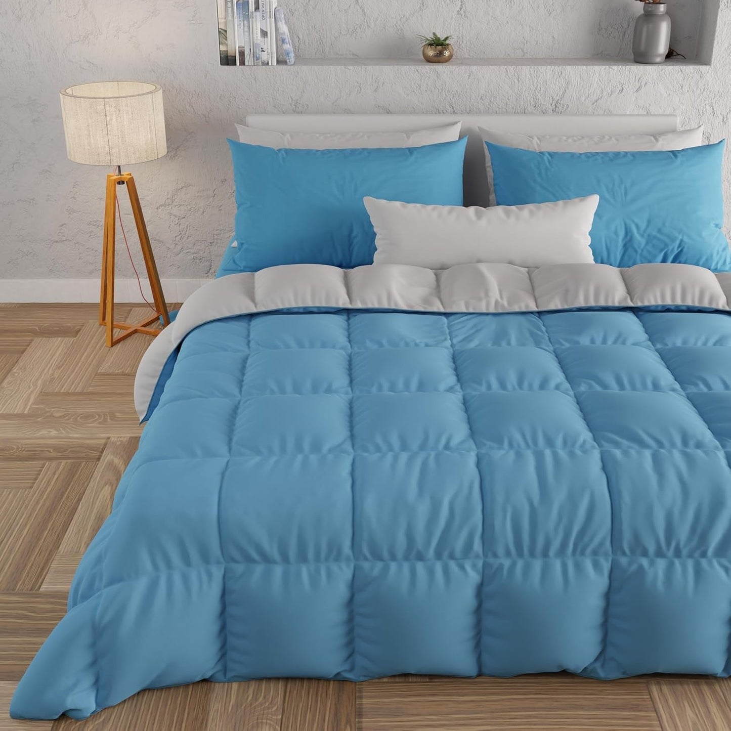 PETTI Artigiani Italiani - Tweepersoonsbed winterdekbed, maxi, monochroom, dubbelzijdig, wit, grijs, 100% Made in Italy Dekbedden en dekbedden Naty Shop Lichtblauw Grijs Una Piazza E Mezza