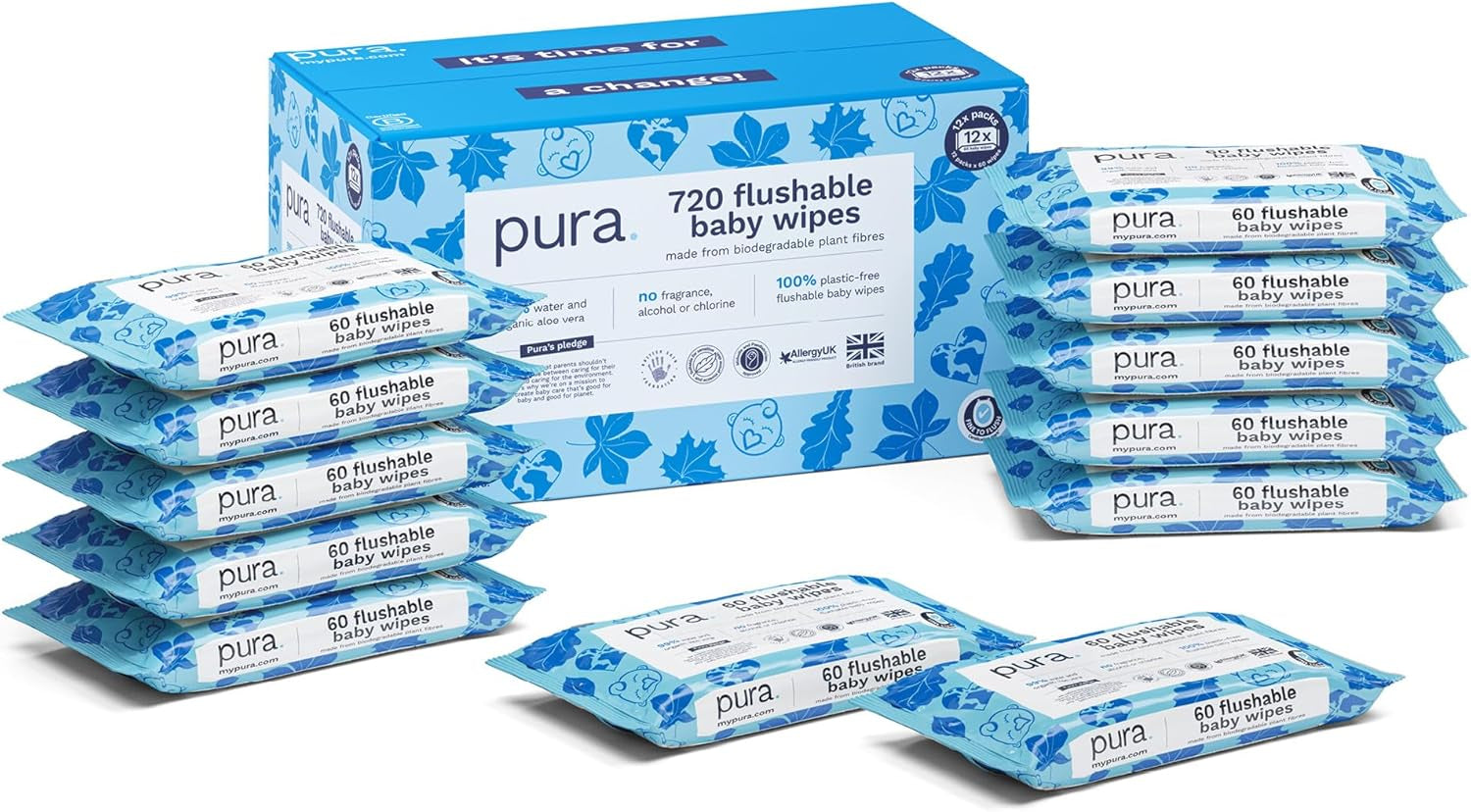 Eco-vriendelijke wegwerp-babydoekjes voor de gevoelige babyhuid 70 doekjes (1 pak) 99% water 100% plasticvrij voor gevoelige huid Eczeemgevoelige pasgeborenen Biologisch afbreekbaar Veganistisch