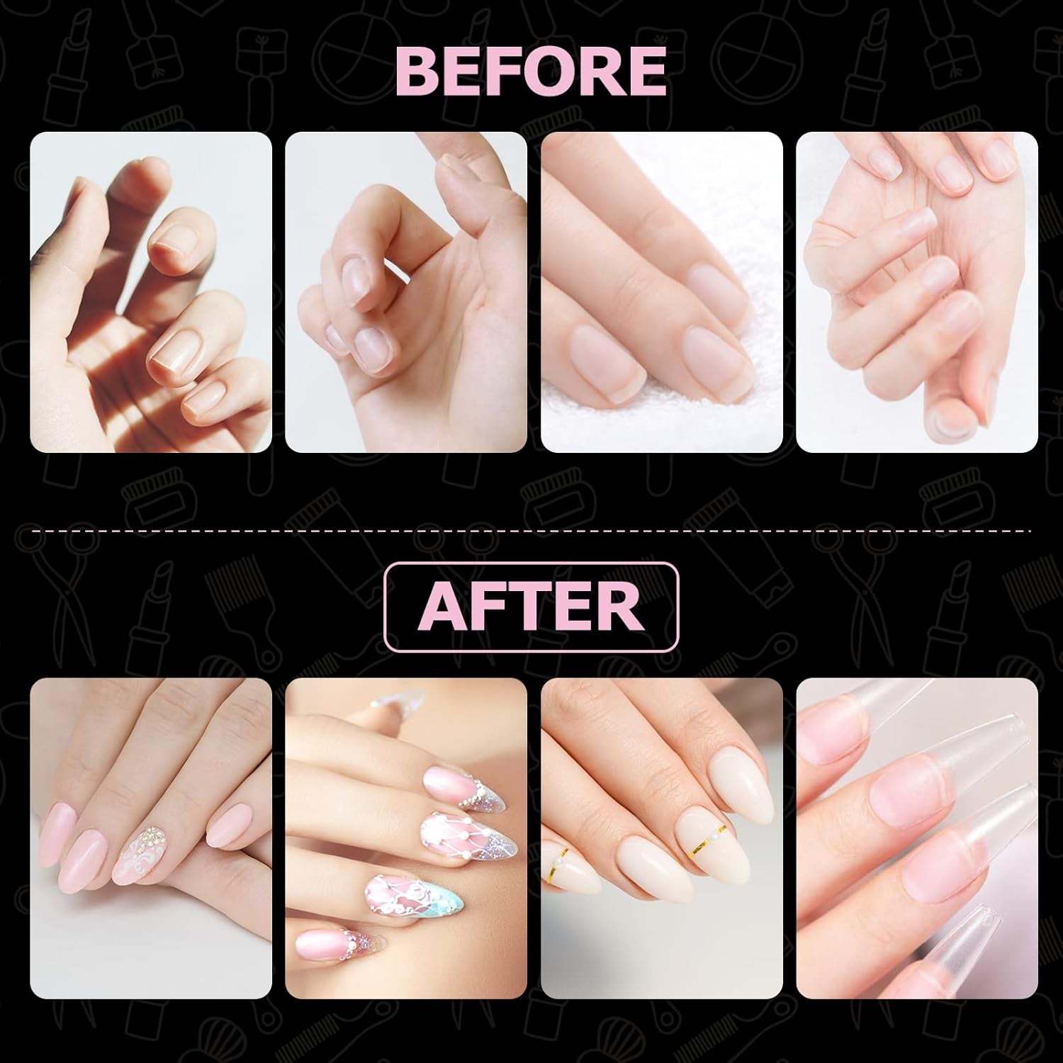 Soorten nagels, 500 stuks kunstmatige acryl valse nageltips met opbergdoos voor nagelsalons en doe-het-zelf nagelkunst voor thuis, 10 maten