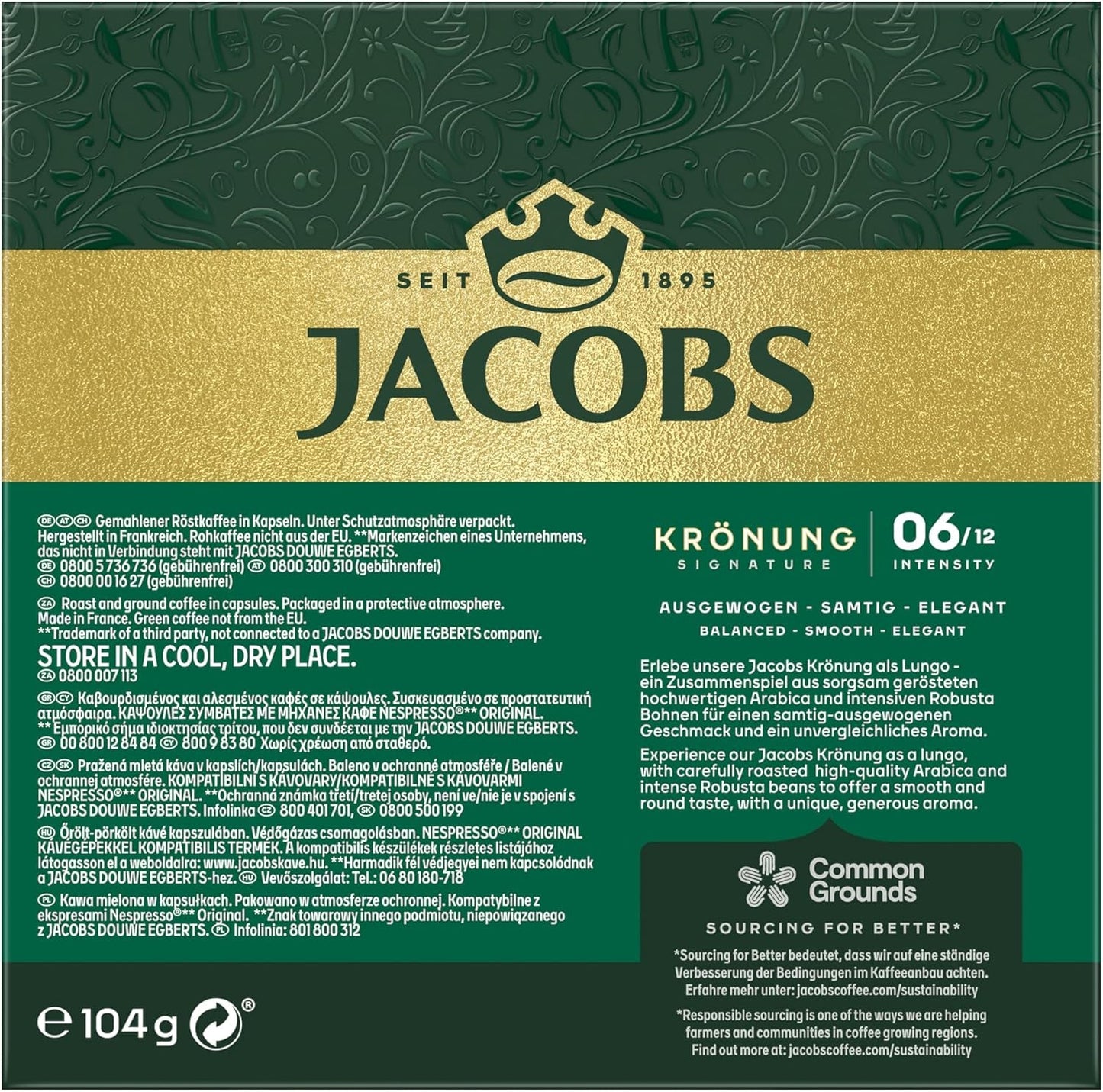 Jacobs Kaffeekapseln Krönung Crema, Intensität 6/12, 10 x 20 Getränke, Nespresso* compatibel Kaffee Kapseln, 200 Kapseln