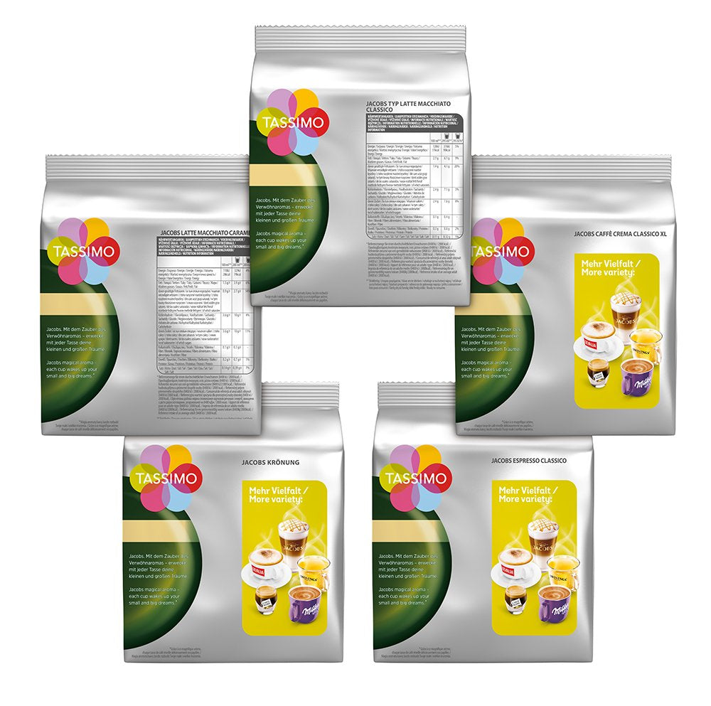 Tassimo Kapseln Probierbox, Vielfaltspaket, 64 Pads, 5 Sorteren