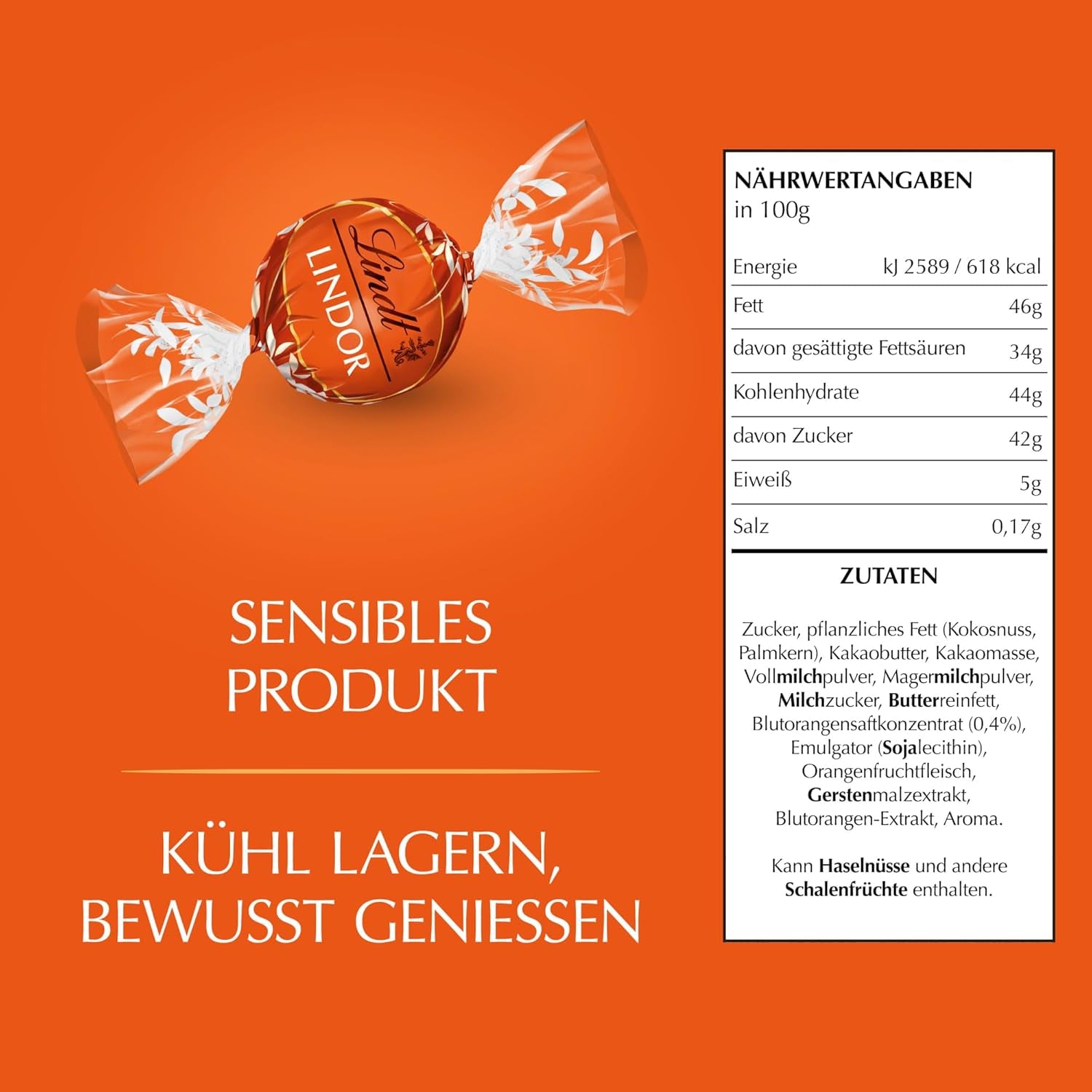 Lindt LINDOR Rood Oranje Chocolade Ballen | Hersluitbare zak van 1 kg | ca. 80 chocoladesnoepjes met smelt-in-je-mond-vulling | Bulkpakket, chocoladecadeau