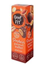 Feel FIT Proteïnepralines met pindakaas in melkchocolade van hoge kwaliteit, zonder toegevoegde suiker, 17% eiwit, glutenvrij 66 g (1 pak)