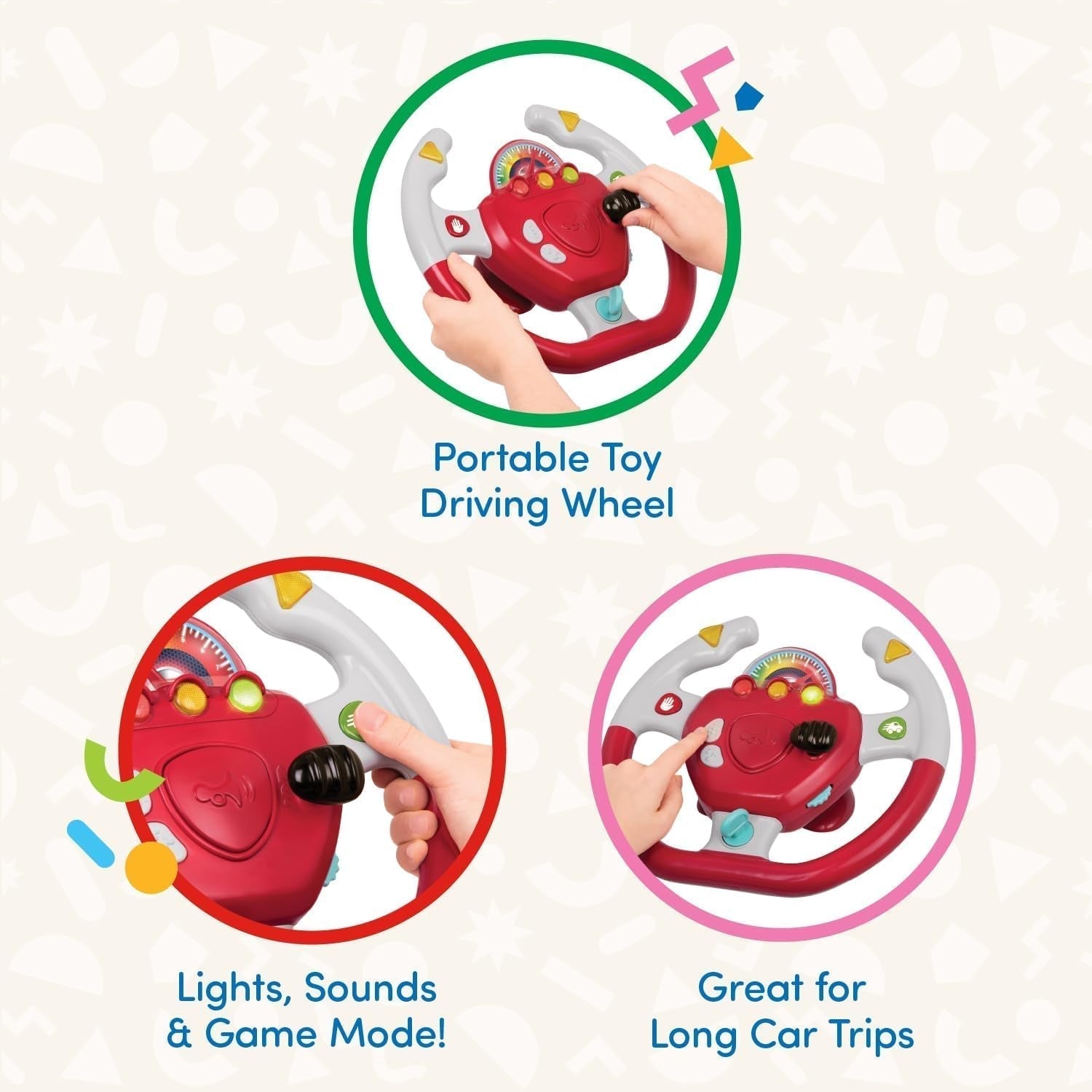 Plastic Battat, BT2525Z interactief stuurwielspeelgoed, ook voor reizen en autoritten met licht en geluid voor kinderen vanaf 2 jaar, rood, compatibel met auto's Bebe Toys Naty Shop