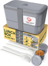 Umami lunchbox voor volwassenen, 4 bestek en afsluitbare bentobox, lunchbox voor volwassenen, saladecontainer voor onderweg, picknick-/kantoorlunchbox, antracietgrijs, 1500 ml Naty Shop voedselbewaardozen antracietgrijs L - 1500 ml in elkaar stapelbaar