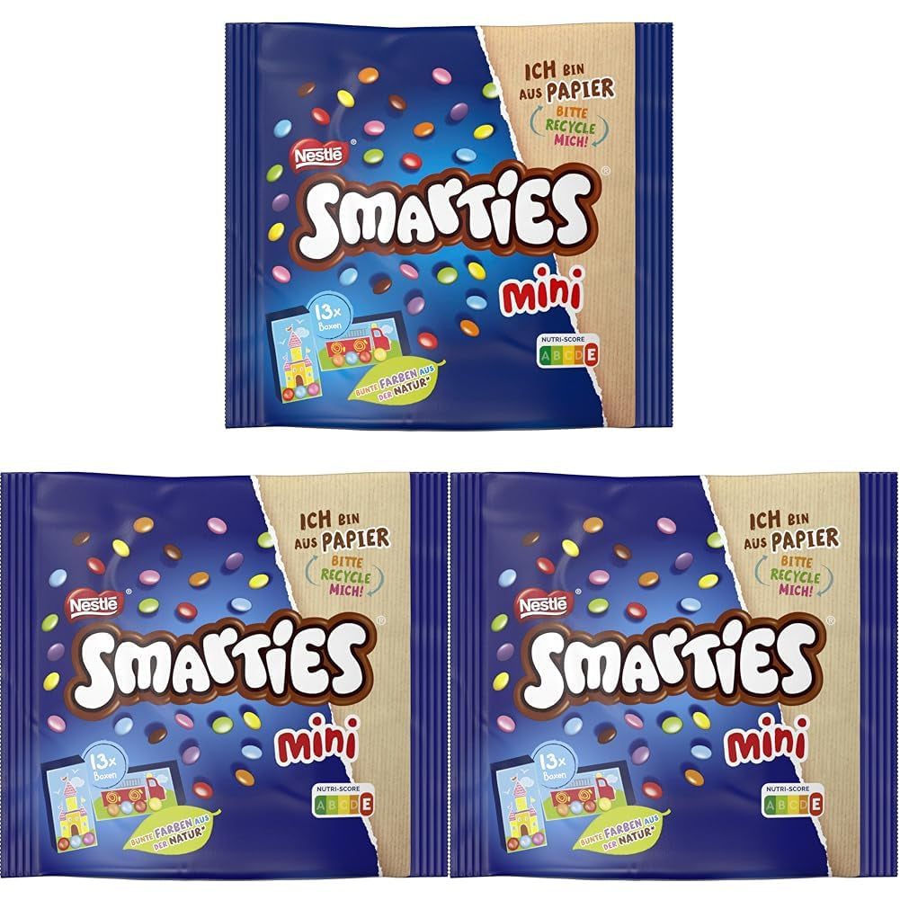 Nestlé SMARTIES Mini individueel verpakte kleine linzen met melkchocolade, 3 stuks (1 x 187 g)
